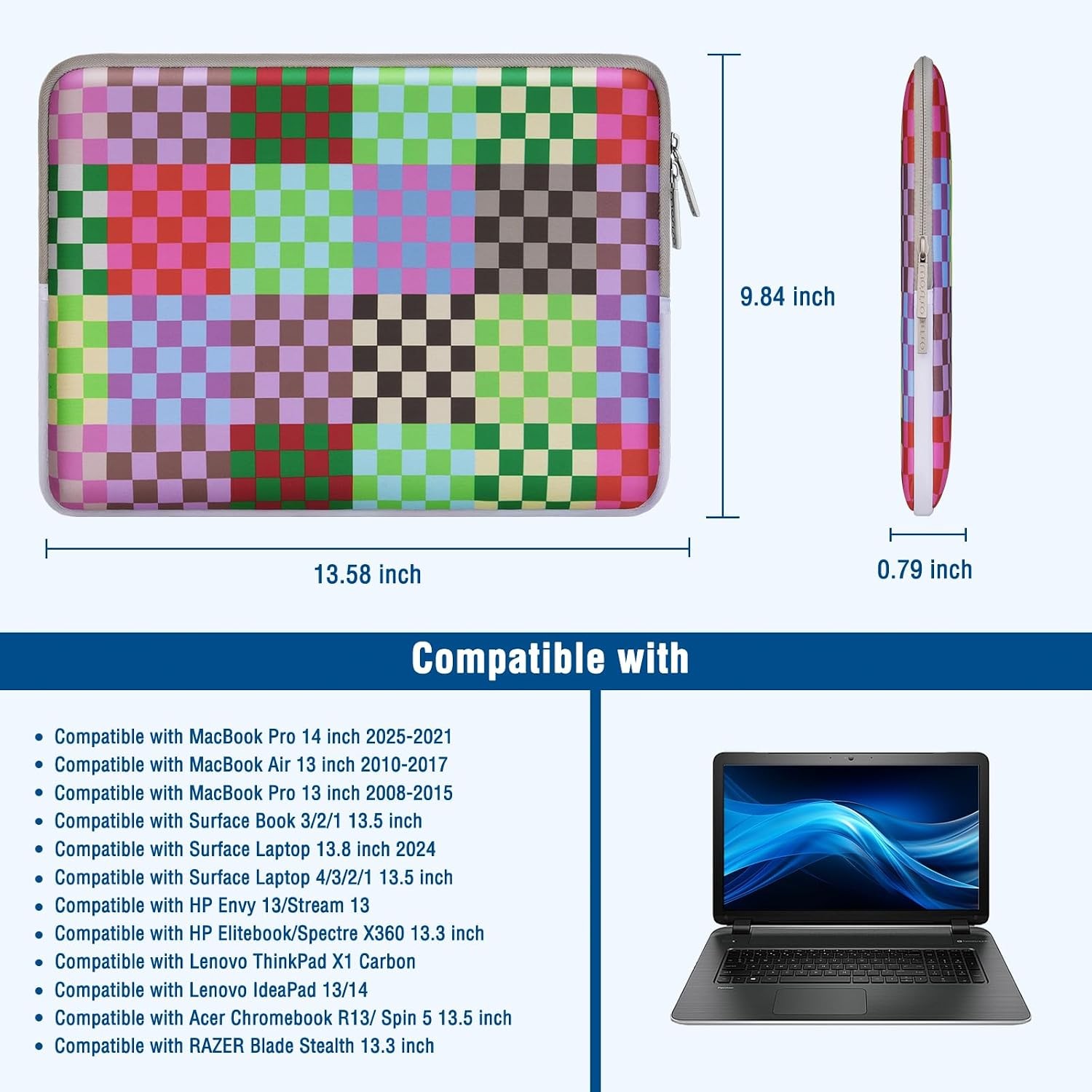 Neoprene Laptop Sleeve for 13-13.3 inch MacBook Air/Pro, HP, Dell, ASUS, Lenovo