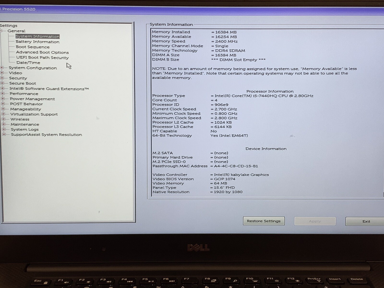 LOT OF 2* Dell Precision 5520 Core i5-7440HQ @ 2.80GHz | 16GB RAM NO SSD | #T379