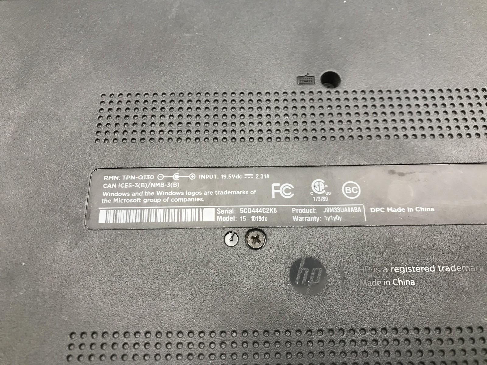 HP 15 F019DX – BOOTS TO BIOS – INTEL I3 4030U – NO RAM – NO OS – READ DESC – BB!