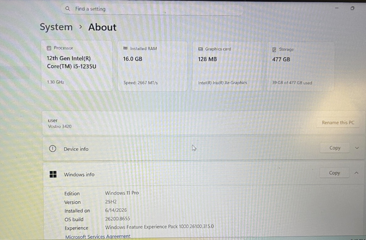 Dell Vostro 3420 Laptop 14″ Intel i5-1235U @1.3GHz – 16GB – 512GB NVMe – W11P