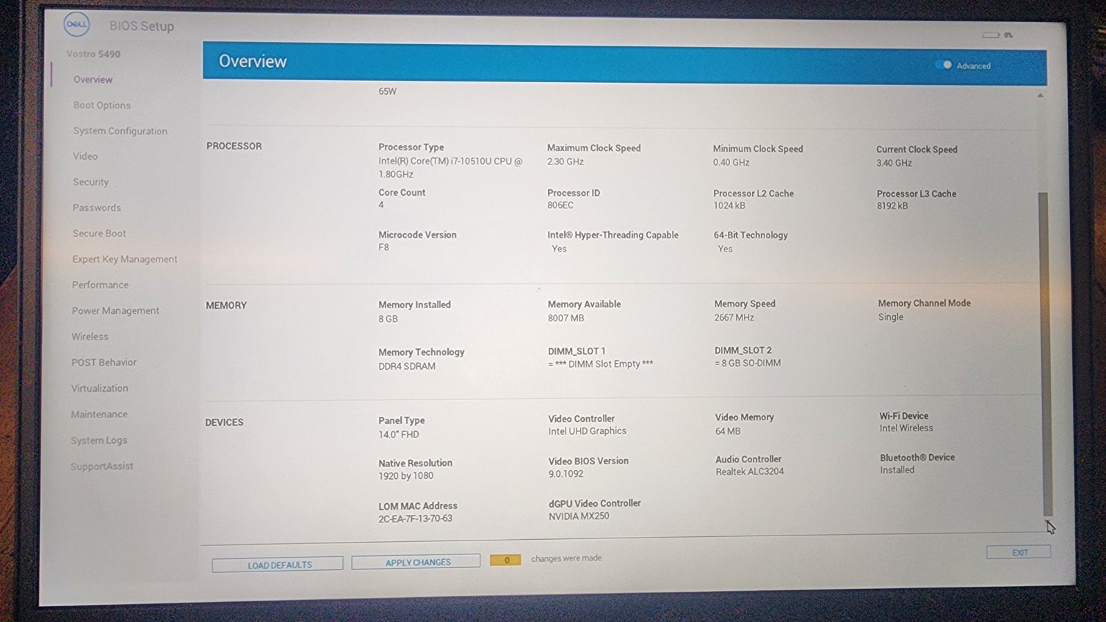 Dell Vostro 5490 14″ Laptop i7-10510U 8GB RAM 240GB SSD W11PRO MX250 – no batt