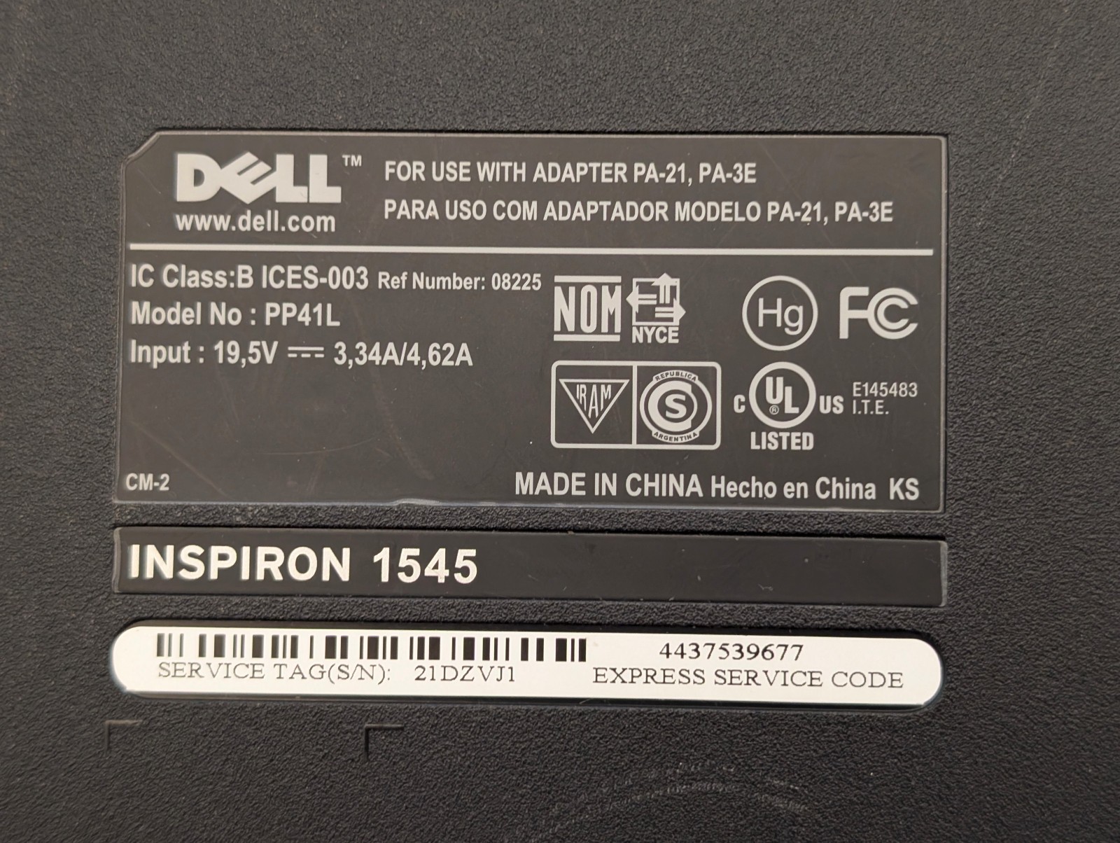 Dell Inspiron 1545 15.6″ Laptop Intel P9700 CPU 4GB RAM 1TB HDD Win XP Pro Wifi