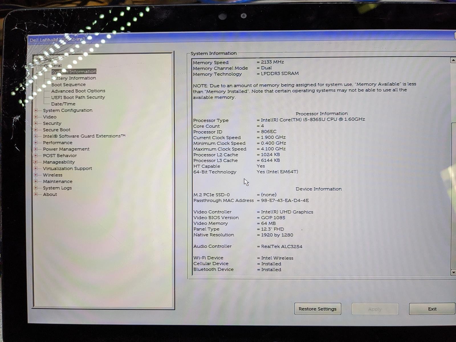DELL LATITUDE 7200 2-IN-1 i5-8365U @ 1.60GHz, 8GB RAM, NO HDD/OS – (FOR PARTS)
