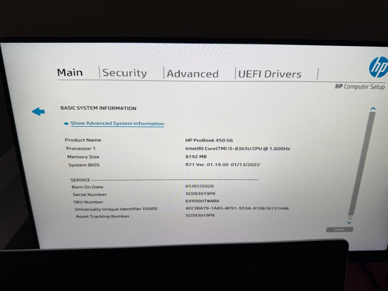HP ProBook 450 G6 i5-8365U Laptop – NO DISPLAY – For Parts / Repair – No RAM SSD