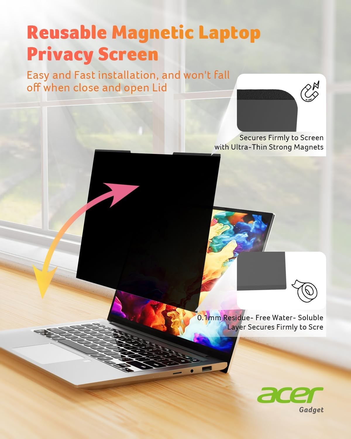 Laptop Privacy Screen for Laptop 15.6 Inch 16:9, Magnetic & Removable Filter Shi