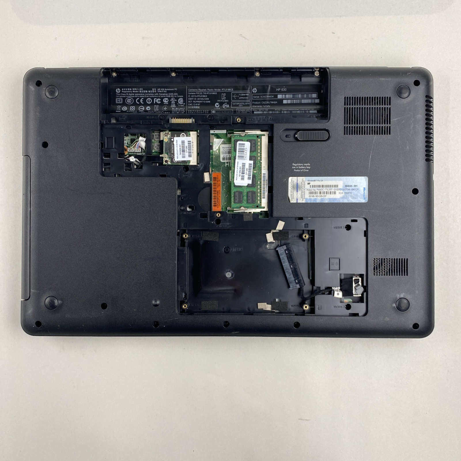 HP 630 Intel Core i3-2310M 2.10GHz 4GB RAM 15.6″ No Battery No HDD No OS