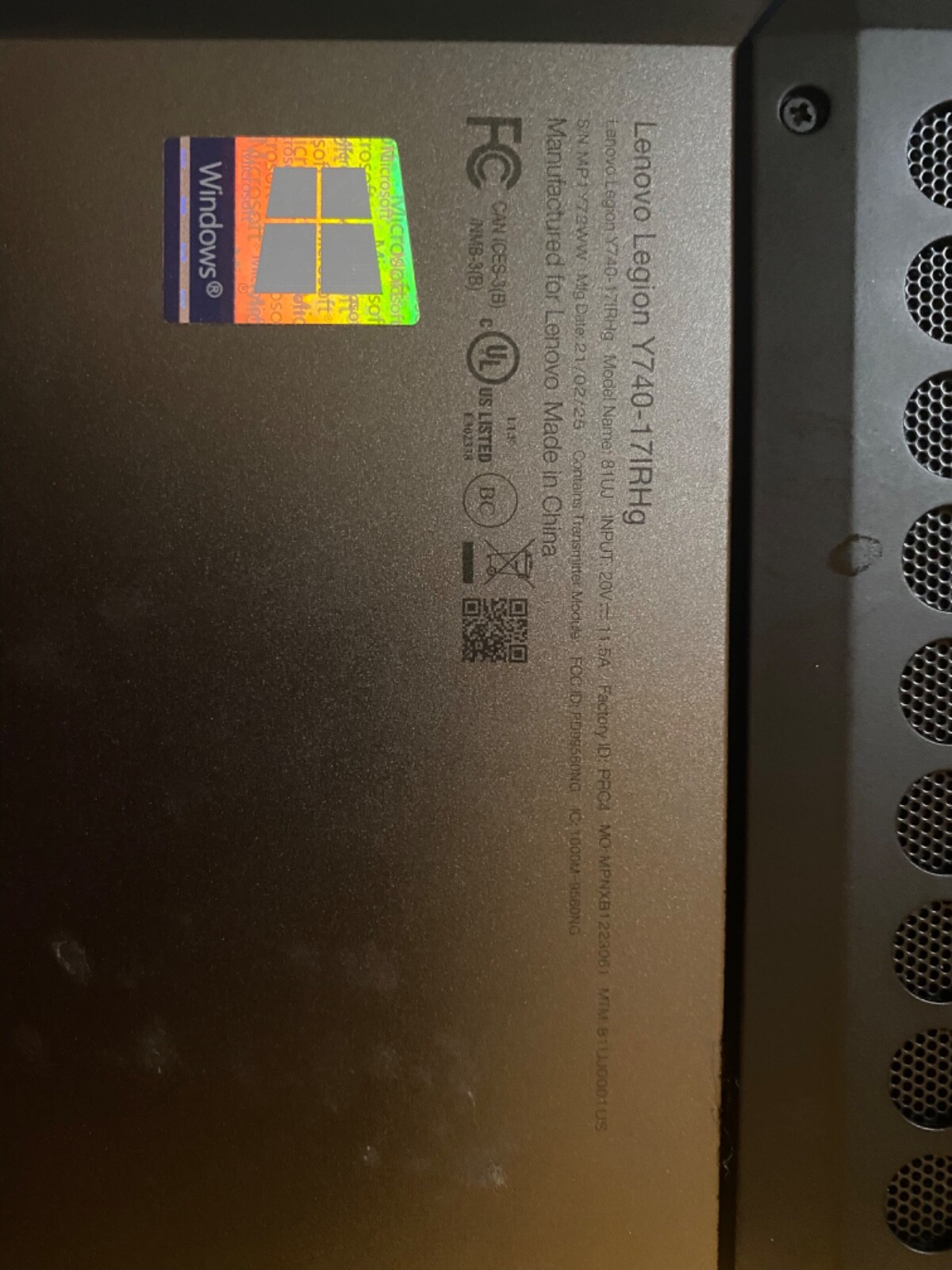 Gaming Laptop Lenovo Legion y740 Iron grey