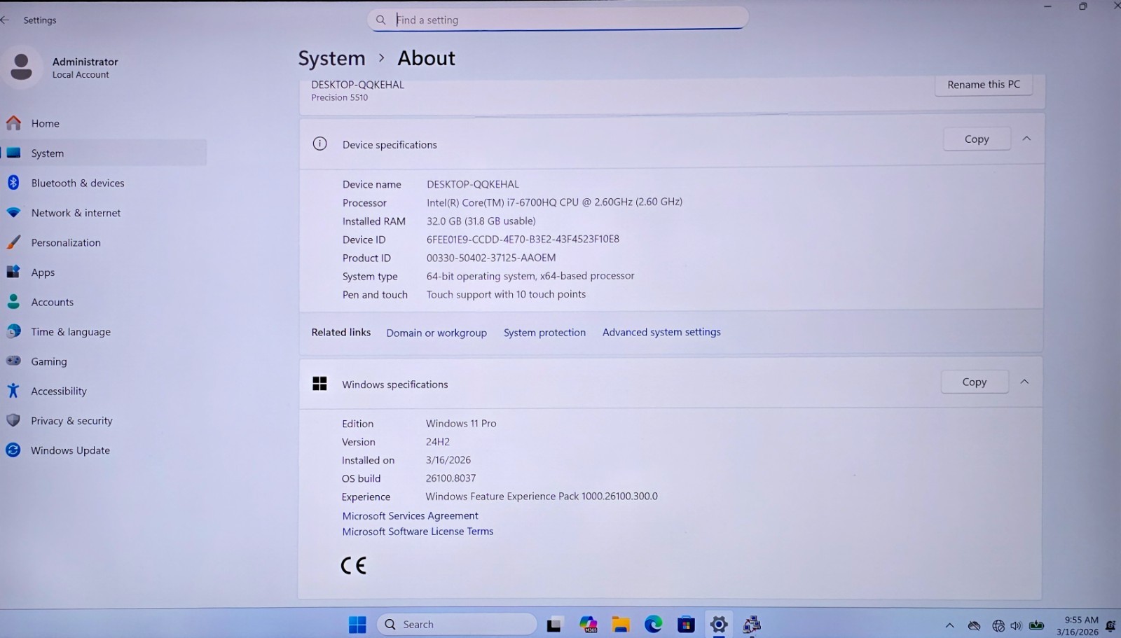 Dell Precision 5510 15.6″ 4K Touch i7-6700HQ 32GB RAM 1.25TB SSD Bklit W11 Pro