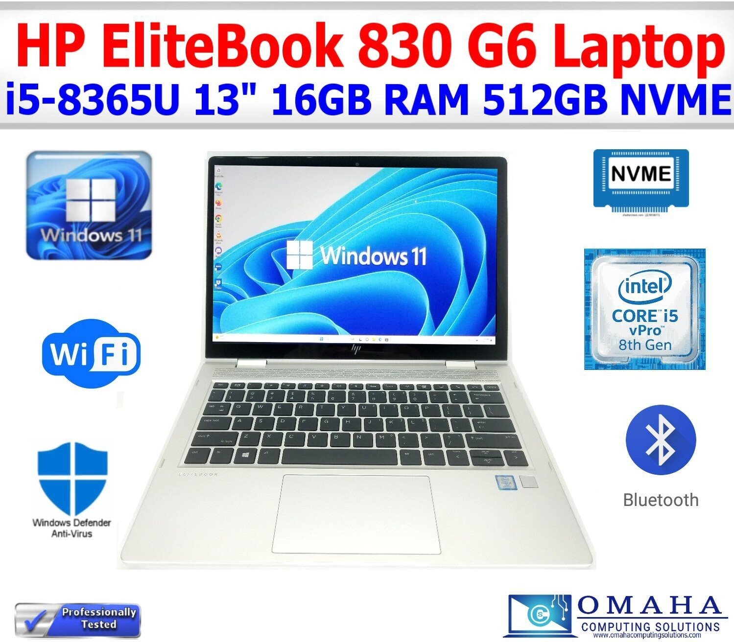 HP ELITEBOOK 830 G6 LAPTOP I5-8365U 1.60GHZ 16GB RAM 512GB NVME WIN11 WIFI/BT