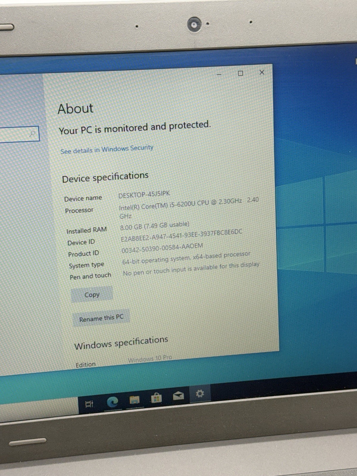 Lenovo ThinkPad E560 15.6” I5-6200U 2.30Ghz 8GB RAM 64GB SSD Win10P