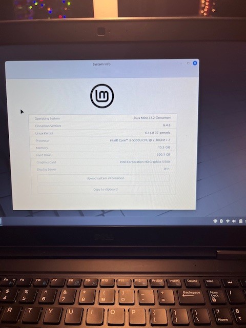 Nice Dell Laptop Linux Mint 8GB Ram, 256GB SSD,Numeric Keyboard, 1 Year Warranty