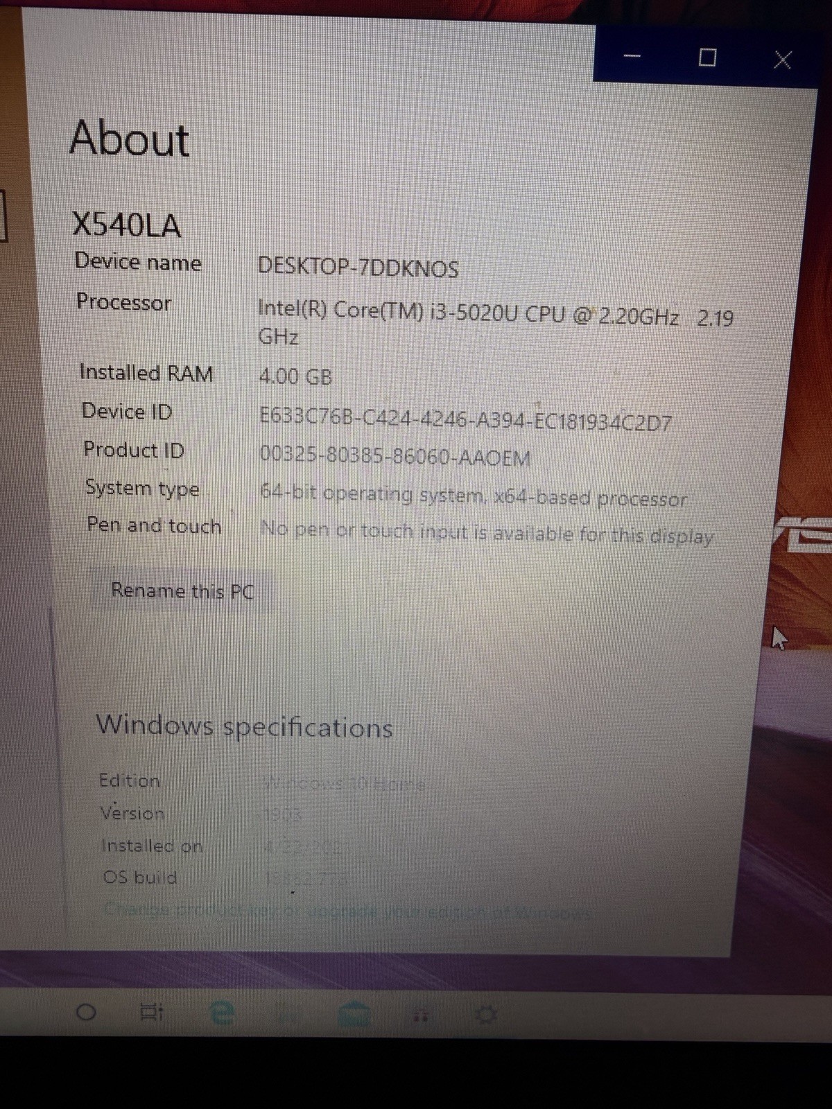 ASUS X540LA Laptop Intel Core i3-5020U 4GB RAM 931GB HDD 15.6″ Windows 10 Silver