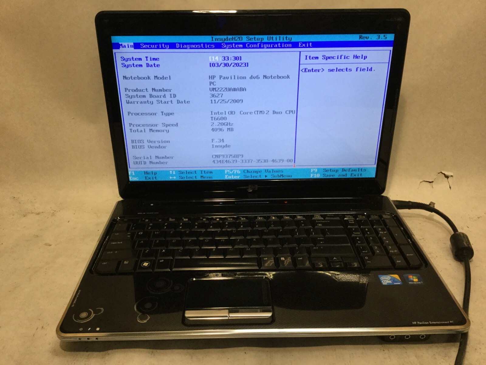 HP Pavilion dv6-1355dx / Intel Core i5 M520 @ 2.40GHz / (MISSING PARTS!) -MR