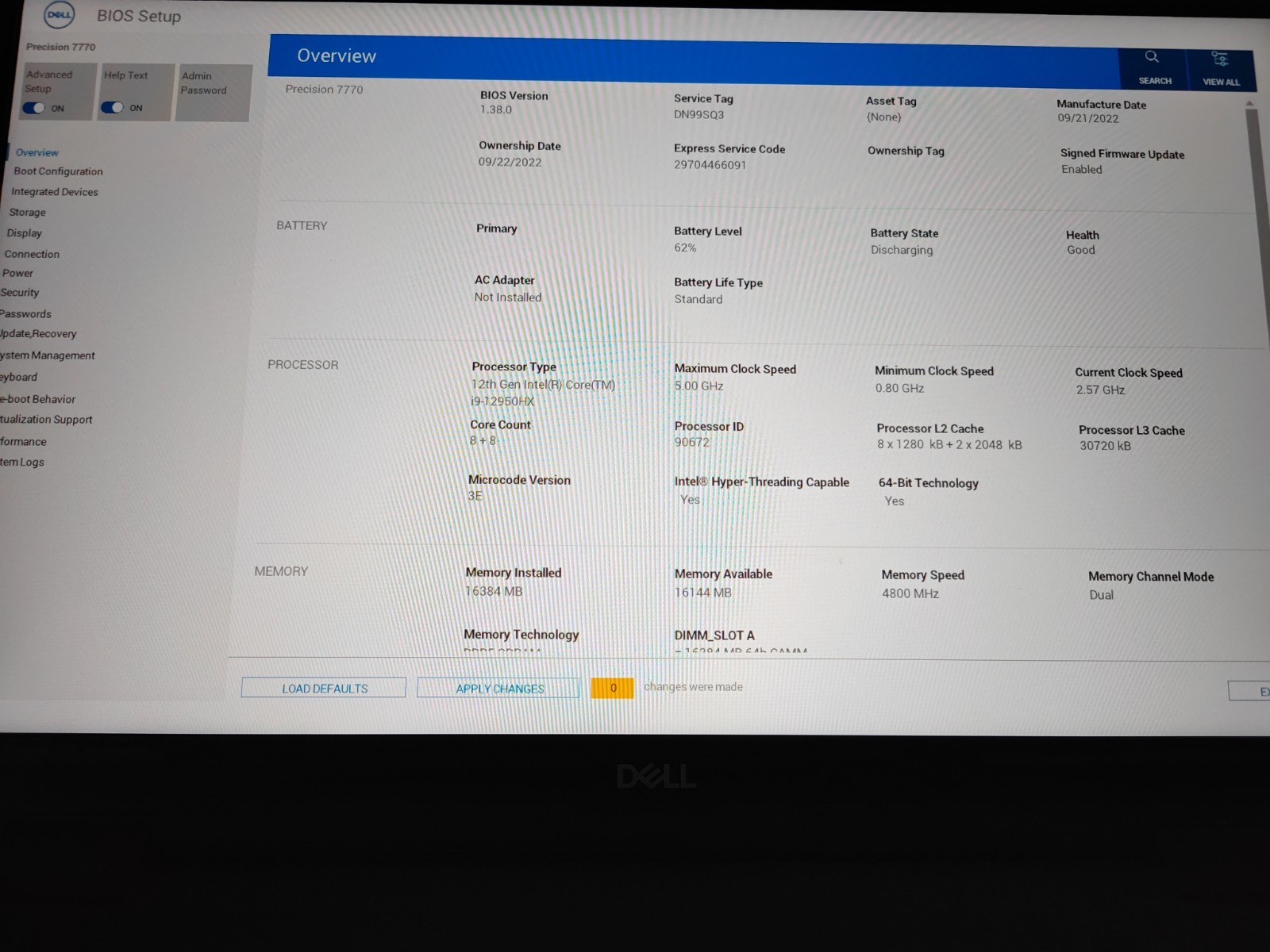 Dell Precision 7770 17.3 FHD i9-12950HX NVIDIA RTX A4500 16GB READ AS IS