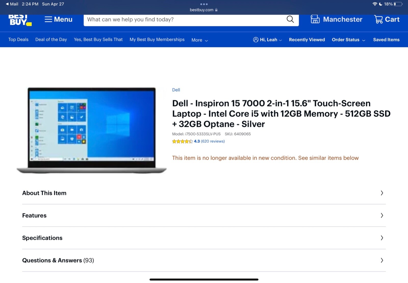 Dell – Inspiron 15 7000 2-in-1 15.6″ Touch-Screen Laptop – Silver