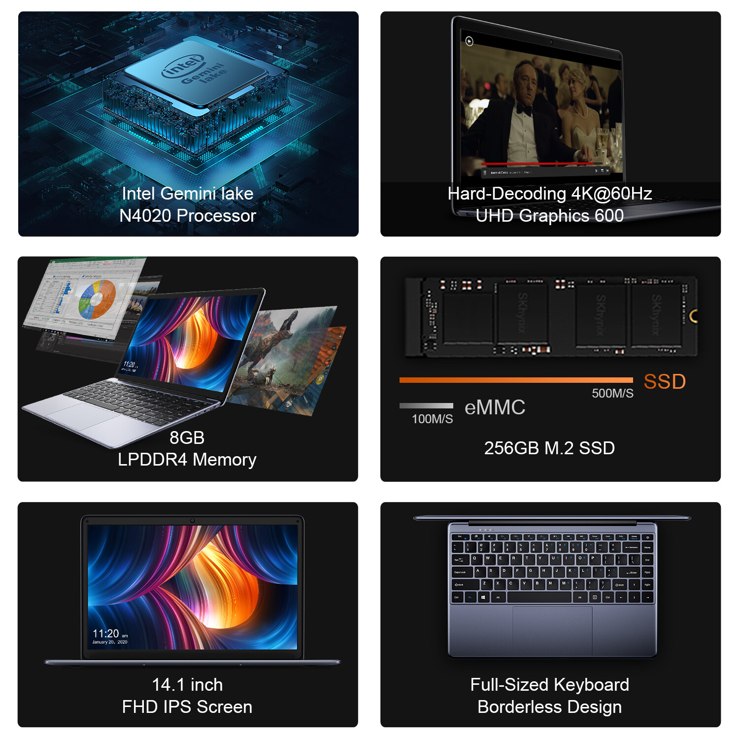 CHUWI- 14.1″ Laptop – Intel Celeron 2.8GH- 8GB Memory – 256GB SSD-HDMI Gray