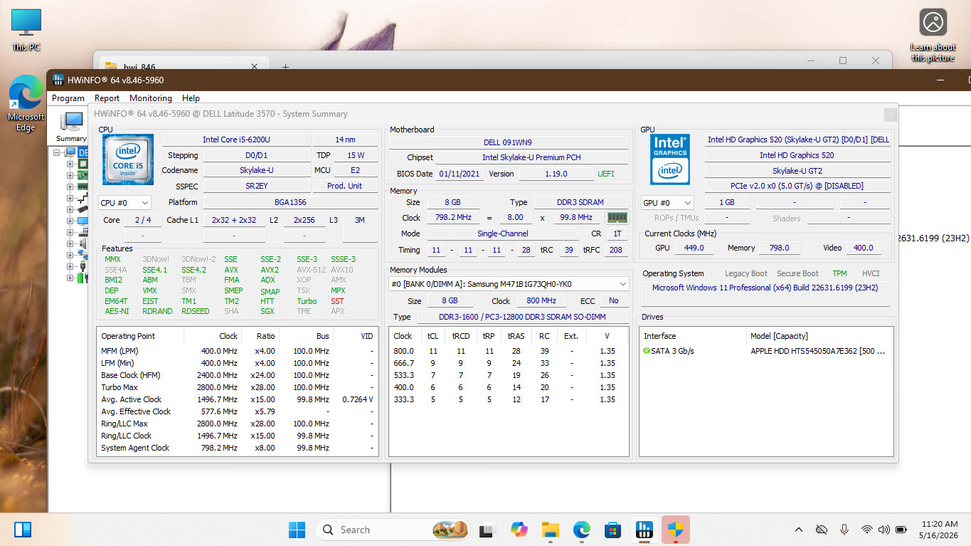 Dell Latitude 3570 Intel Core i5-6200U 2.30GHz 8GB RAM No HDD