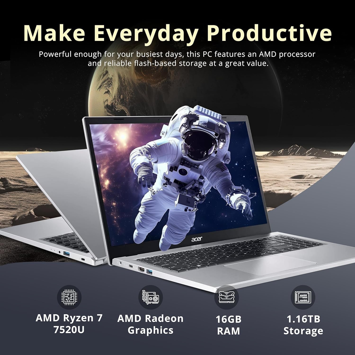 Acer Aspire 3 15.6″ FHD Touchscreen Laptop AMD Ryzen 5 7520U 16GB LPDDR5 2TB SSD