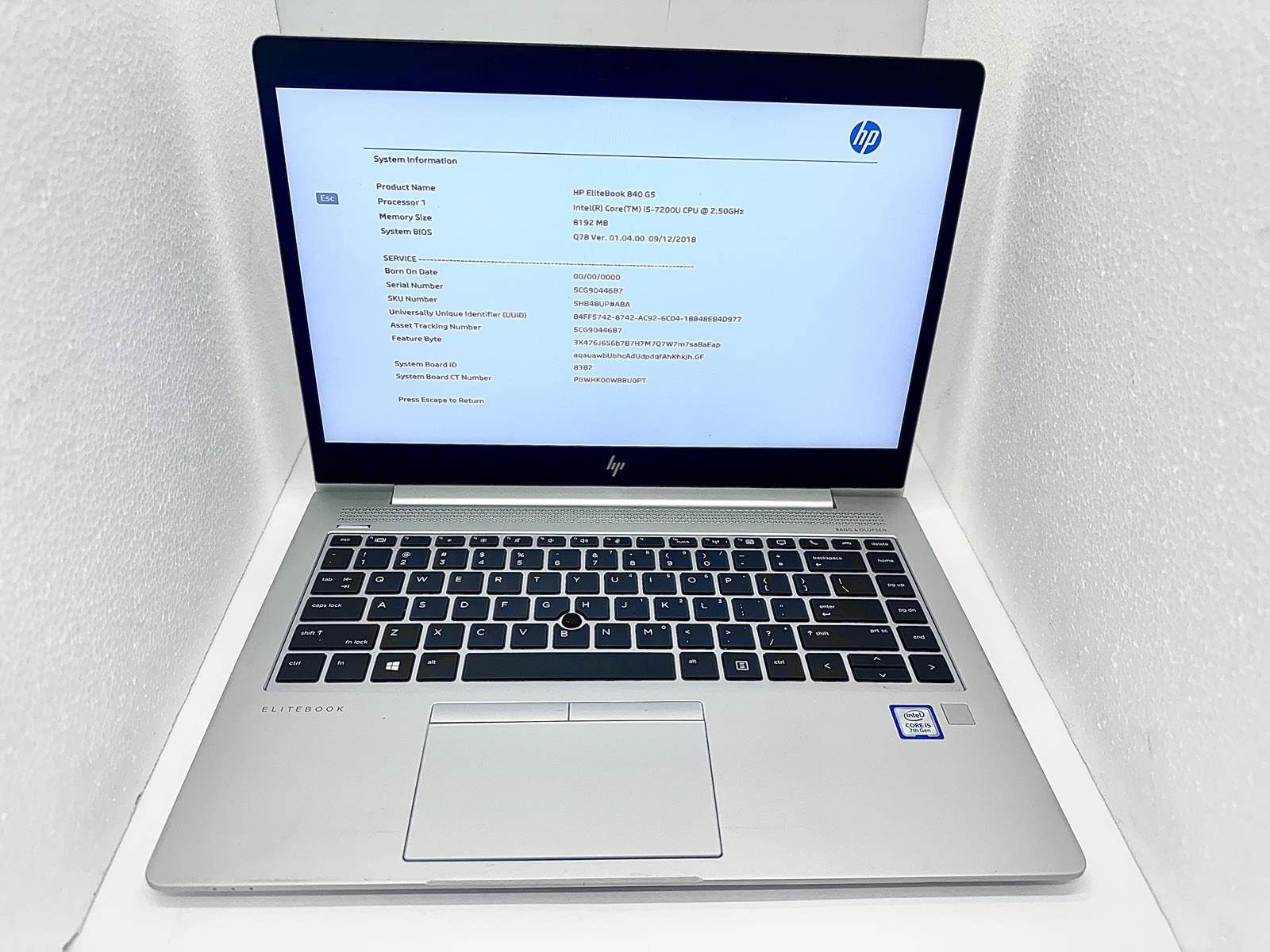HP EliteBook 840 G5, Intel Core i5-7200U CPU @ 2.50GHz, 8GB RAM, 256GB NVMe 4350