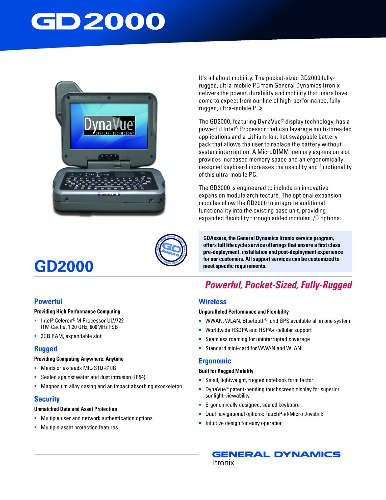 General Dynamics GD2000 Rugged Military Laptop Base UMPC 2GB GPS NEW