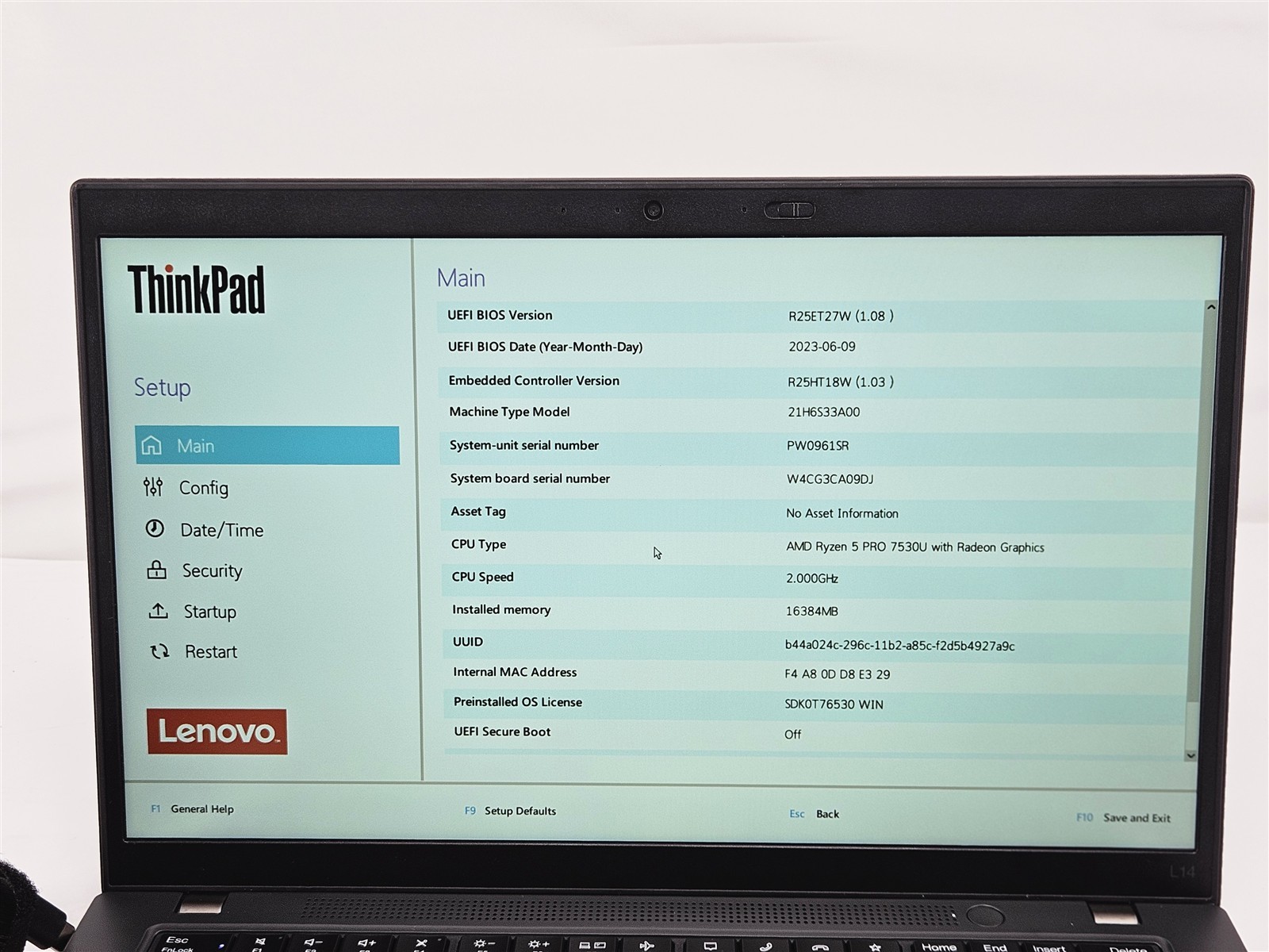 Lenovo ThinkPad L14 Gen 4 AMD 14″ AMD Ryzen 5 Pro 7530U 16GB 256GB SSD Radeon