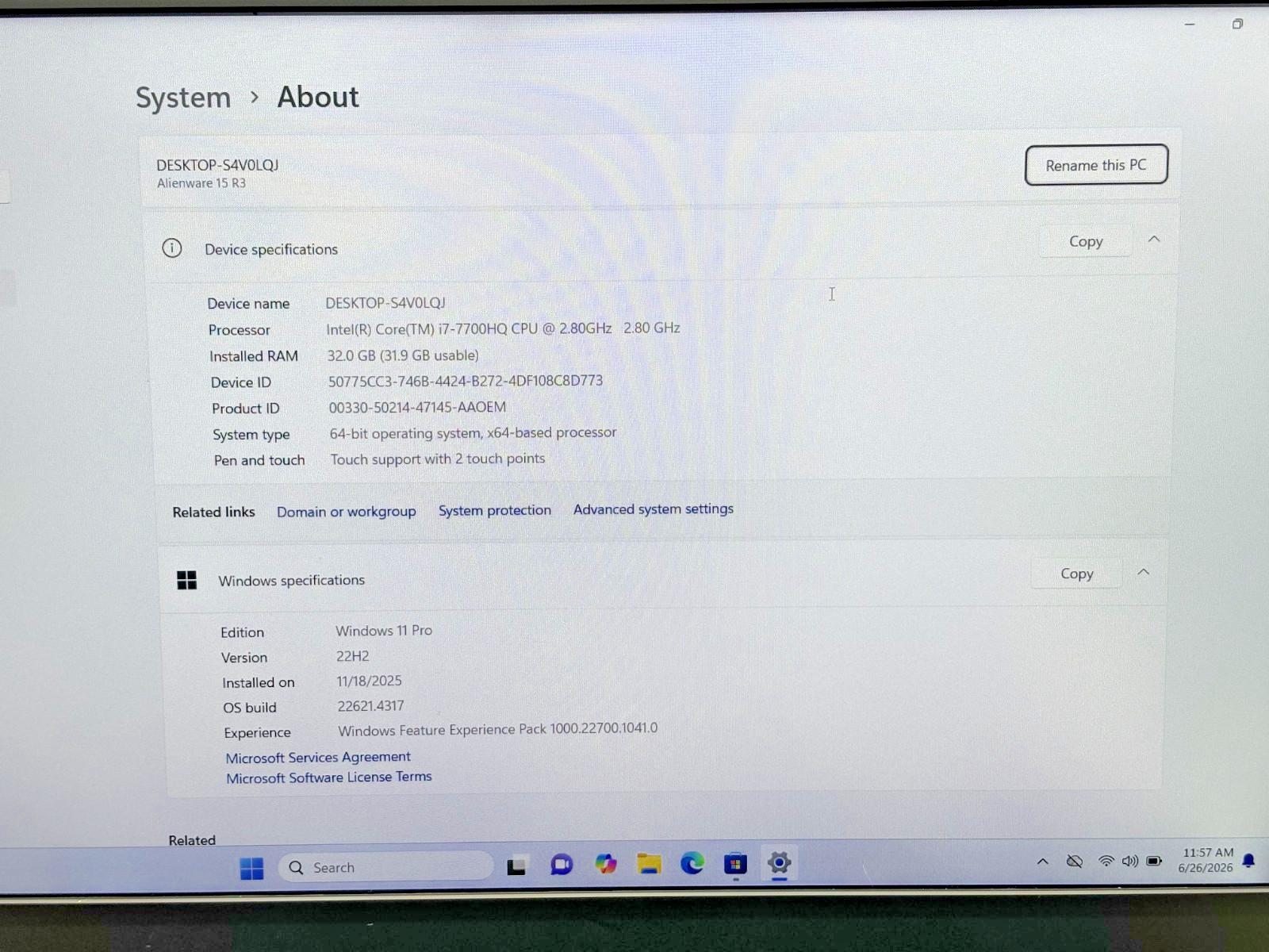 Dell Alienware 15 R3 Intel i7-7th Gen 2.80GHz 32GB RAM 512GB SSD Nvda GTX 1060*
