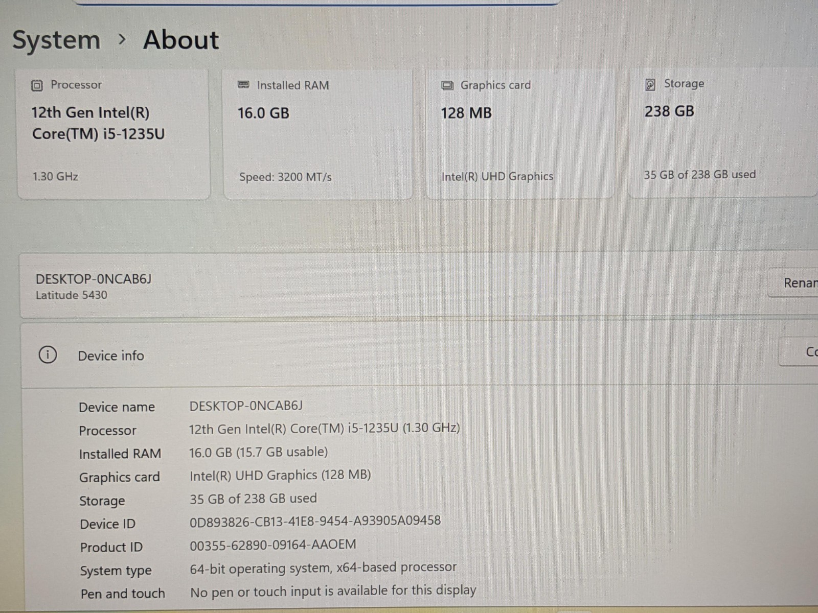 Dell Latitude 5430 14″ FHD Intel Core i5-1235U 1.3GHz 16GB 256GB SSD W11Pro +PA