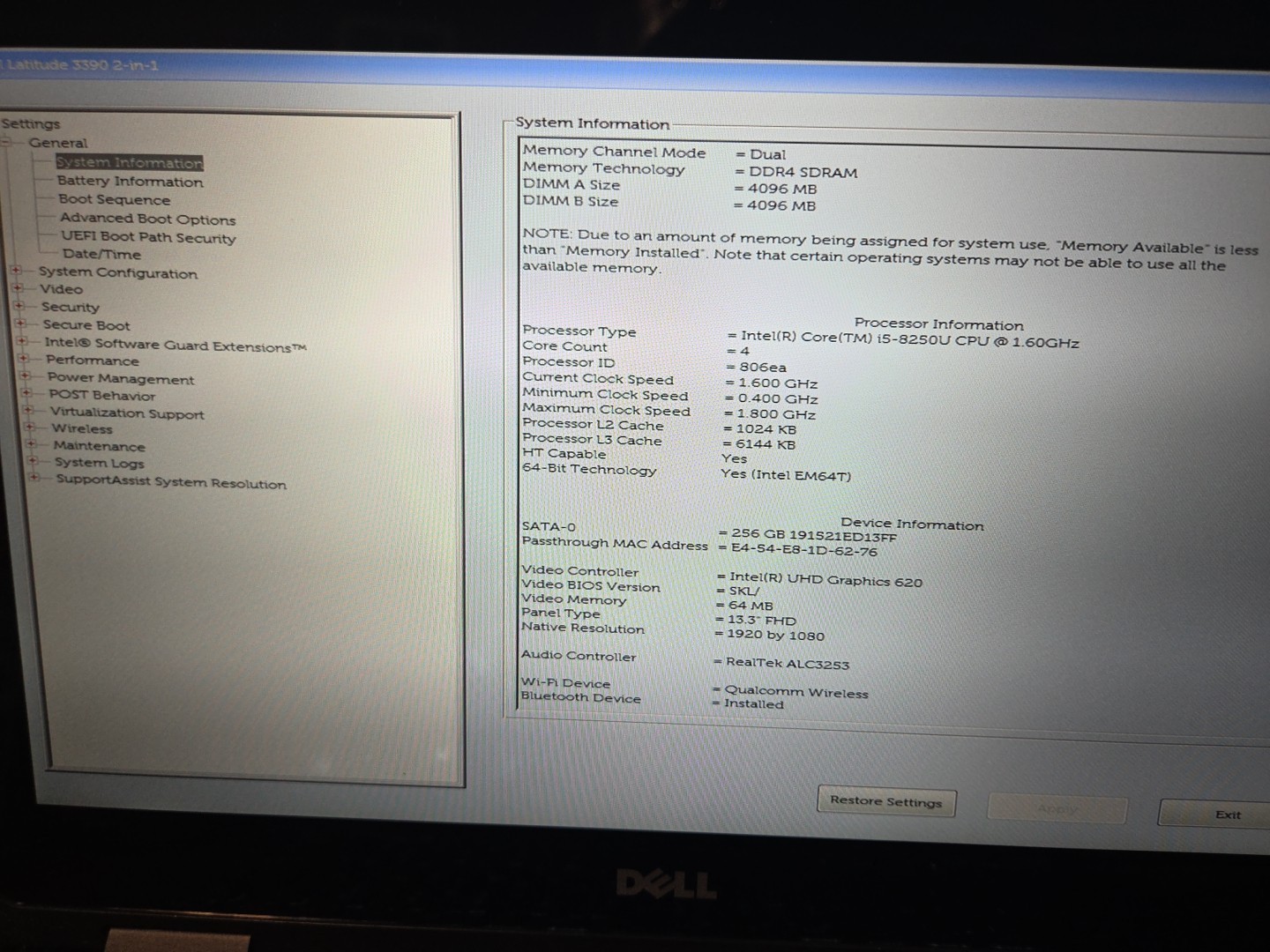 Dell Latitude 3390 2-in-1 i5-8250U 8GB RAM 256GB . Touchscreen