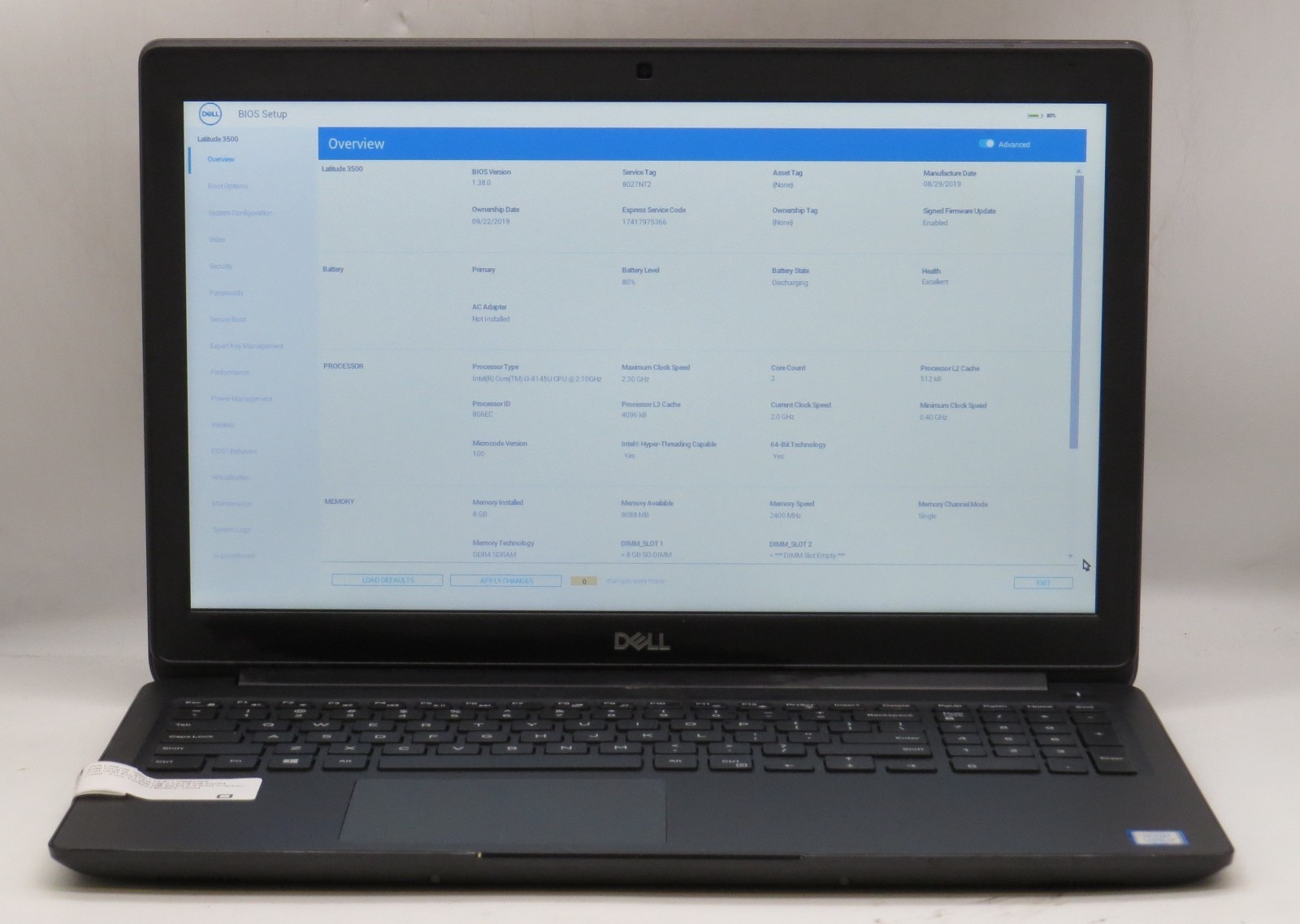 Dell Latitude 3500 | i3-8145U @ 2.10 | 8GB DDR4 RAM | 256GB SSD | No OS w/ AC
