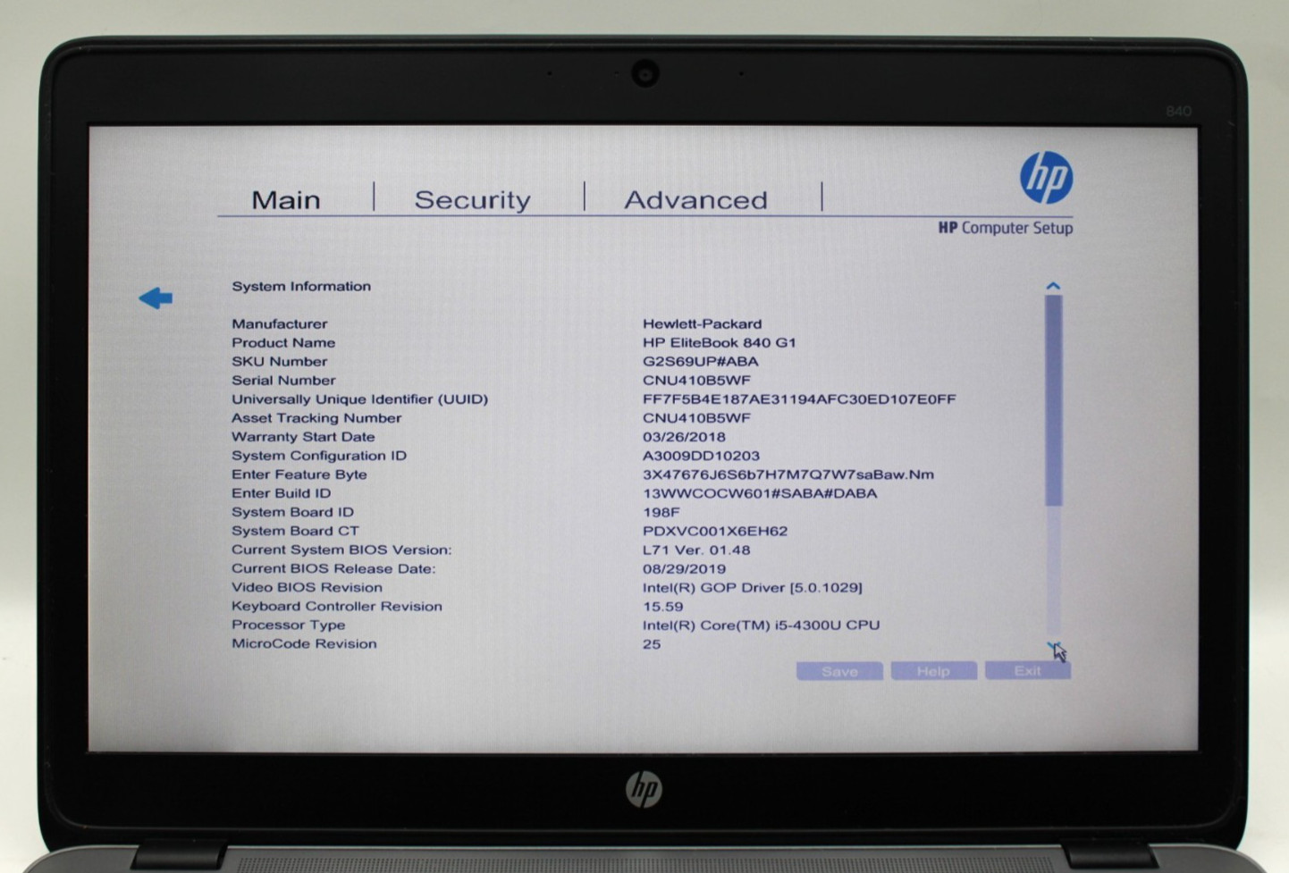 HP Elitebook 840 G1 i5-4300U@1.9GHz 16GB DDR3 128GB SATA SSD NO OS *USED/TESTED*