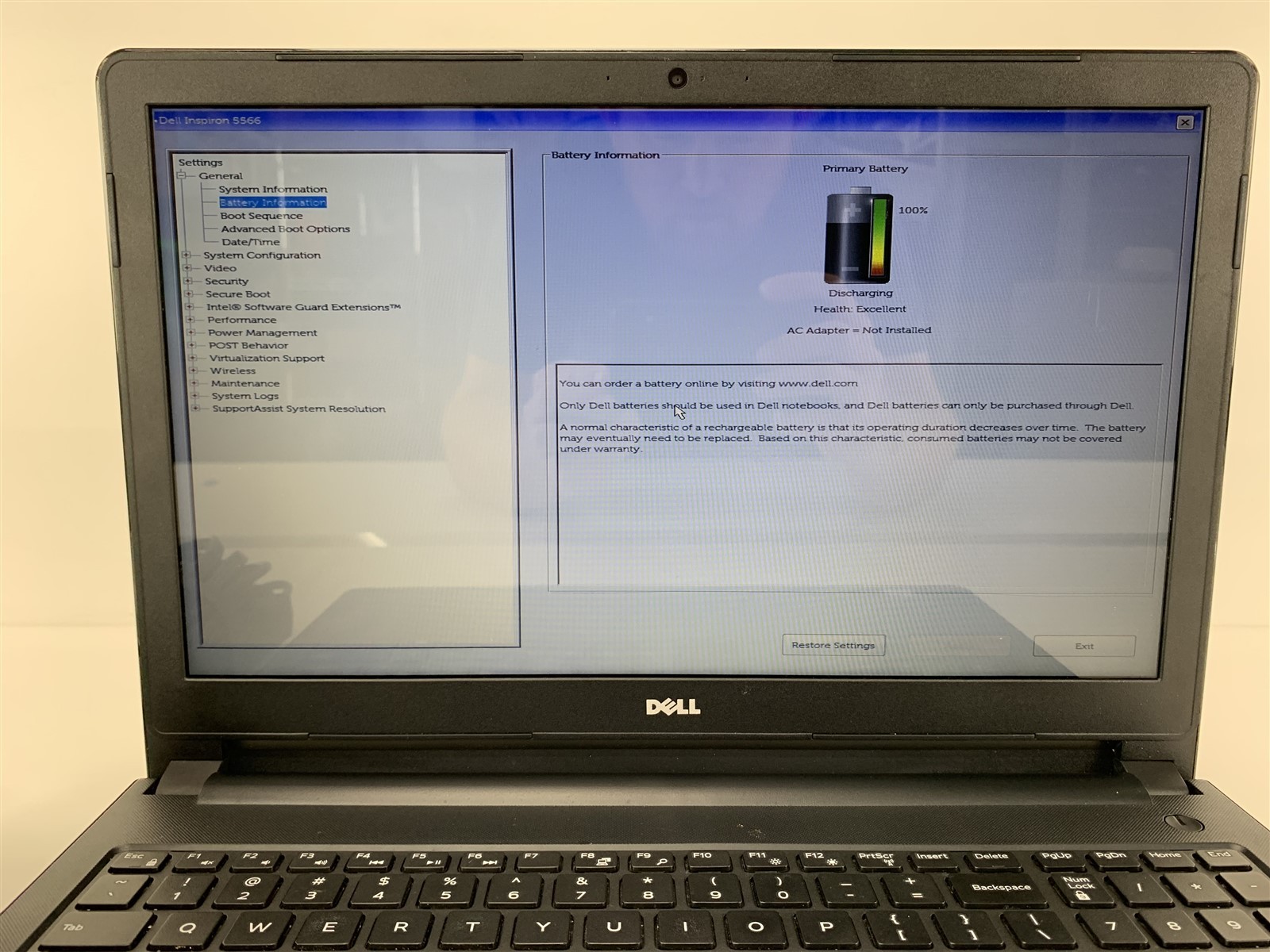 Dell Inspiron 5566 i7-7500U 2.70GHz 8GB RAM No HDD/SDD – Boots to BIOS – 15.6″