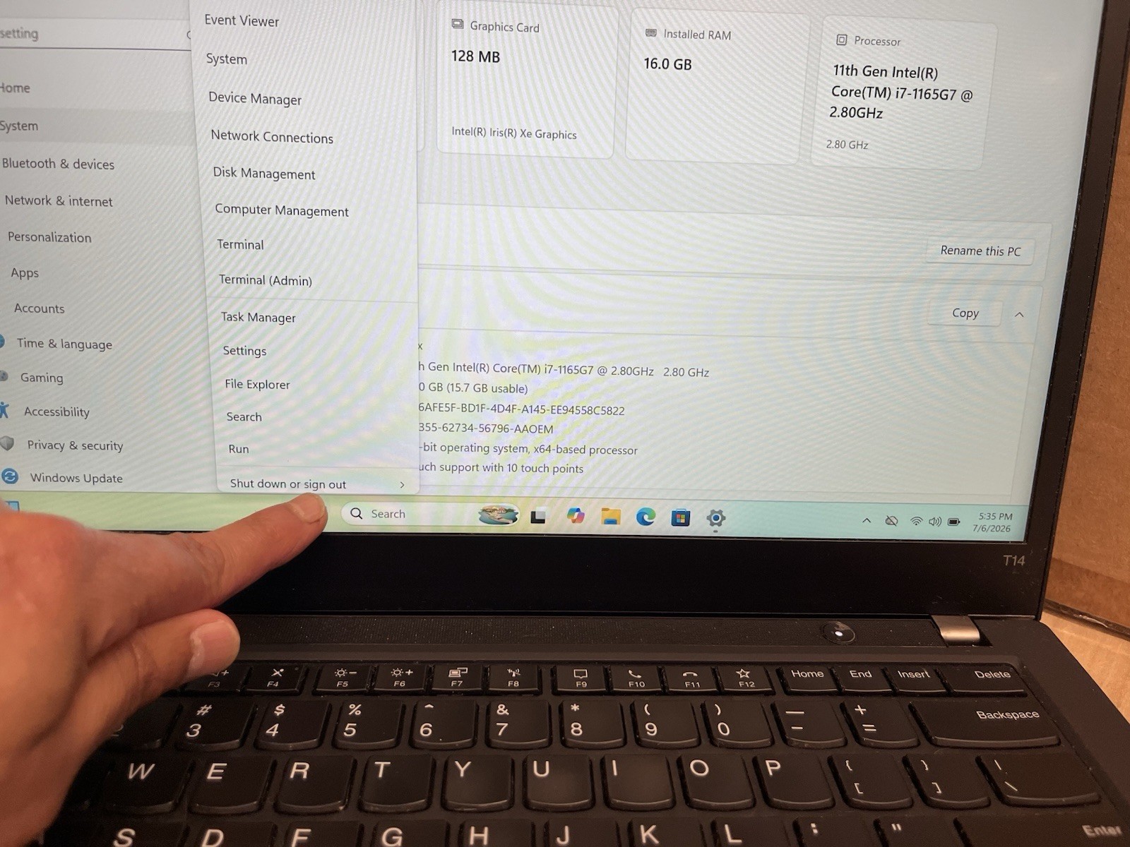 Lenovo ThinkPad T14 Gen 2 14 500SSD Intel Core i7-1165G7 2.8GHz 16GB Touchscreen