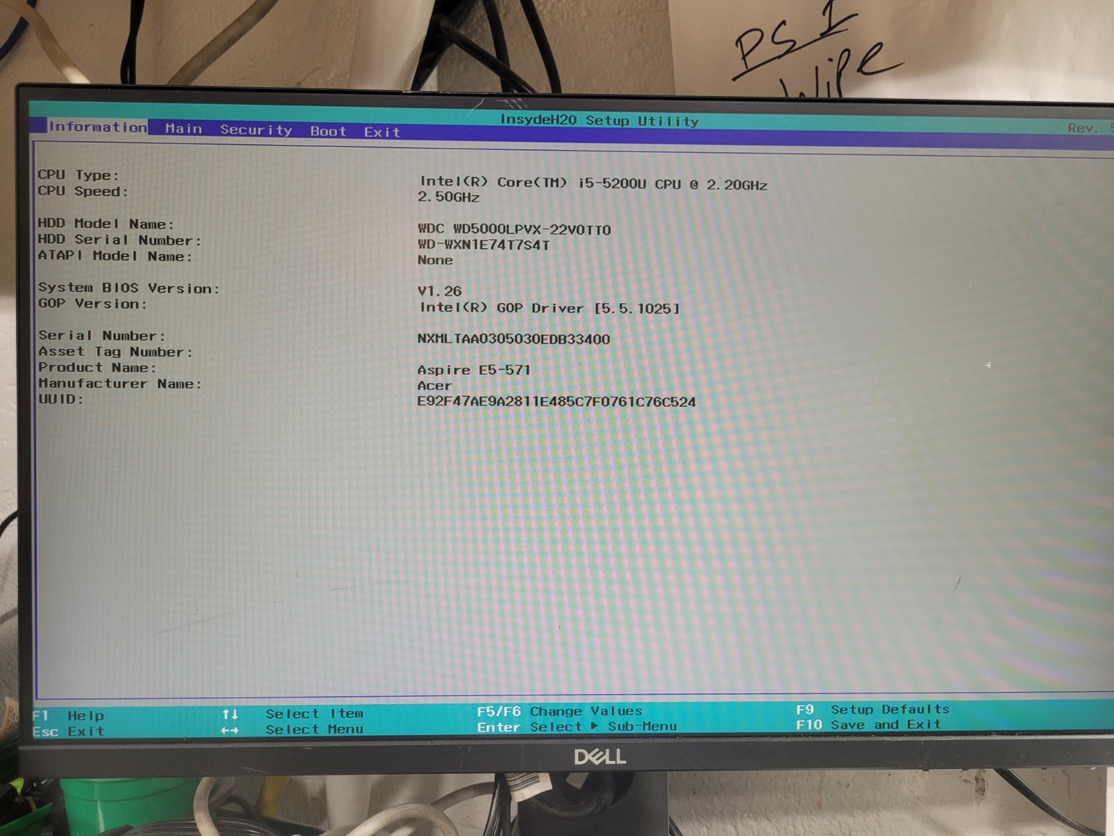 ACER ASPIRE E5-571 w/i5-5200U, 4GB RAM, 500GB HDD Laptop for Repair #0406