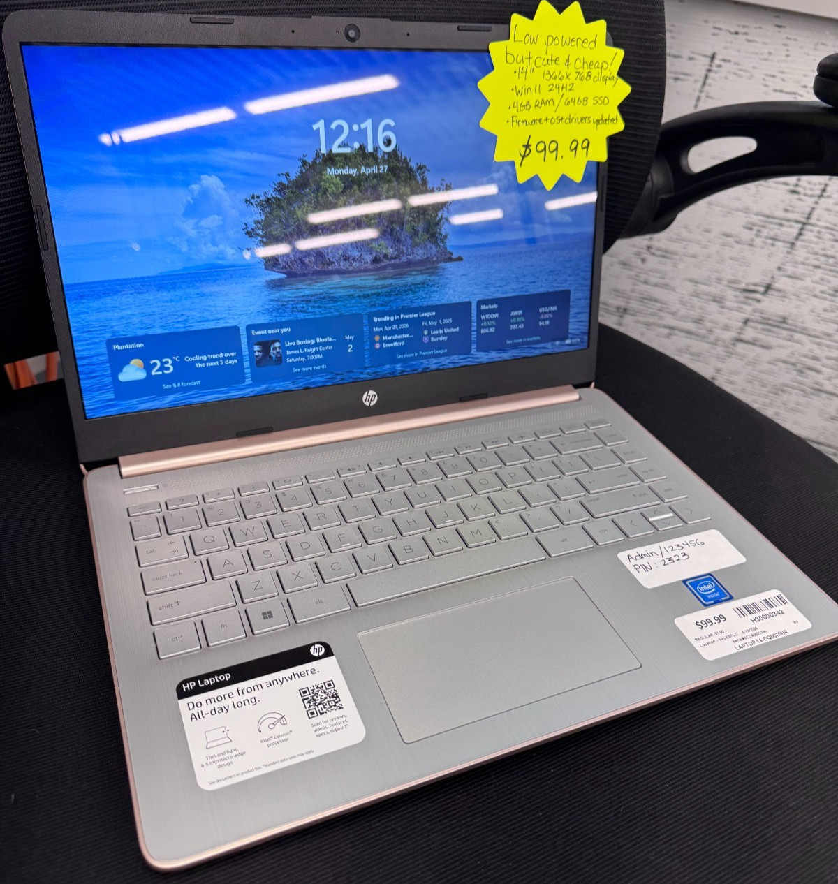 HP Laptop 14-DQ0070NR 14″ Celeron N4120 1.1GHz 4GB RAM 64GB SSD (H30000342)