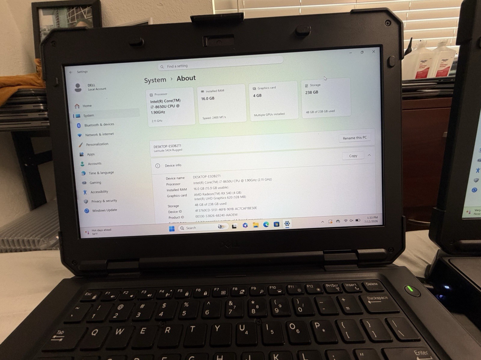 Dell Latitude 5424 Rugged i7-8650U 16GB 256GB SSD FHD Touch RX540 Stylus