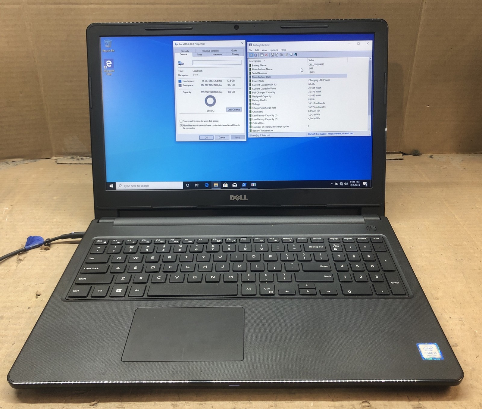Dell Inspiron 3567, Intel Core i3-7130U @2.70 GHz, 8GB RAM, 1TB HDD, W10 INSTALL