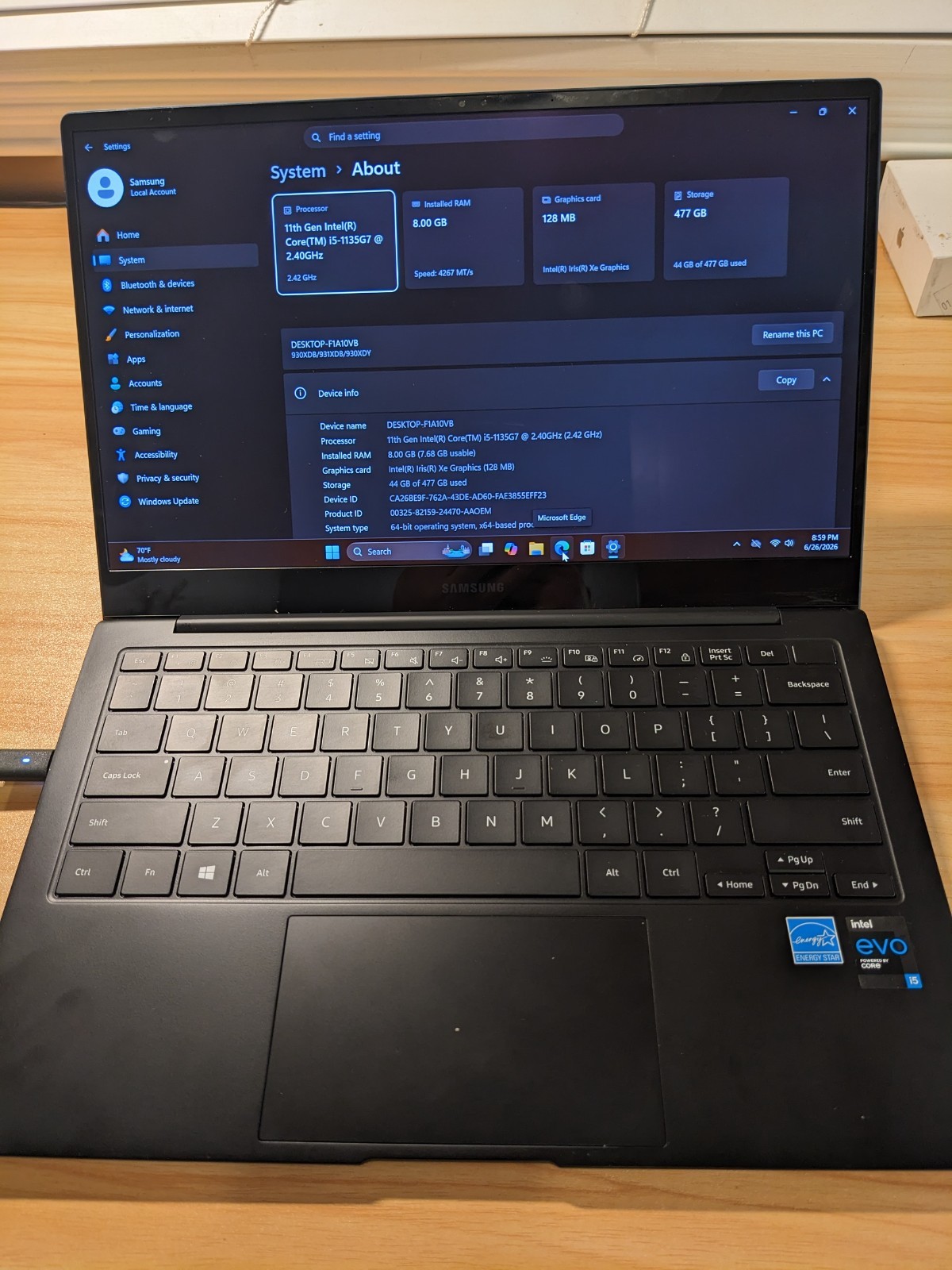 Samsung Galaxy Book Pro 13.3” – Core i5-1135G7 – 8GB – 512GB SSD-Dead battery