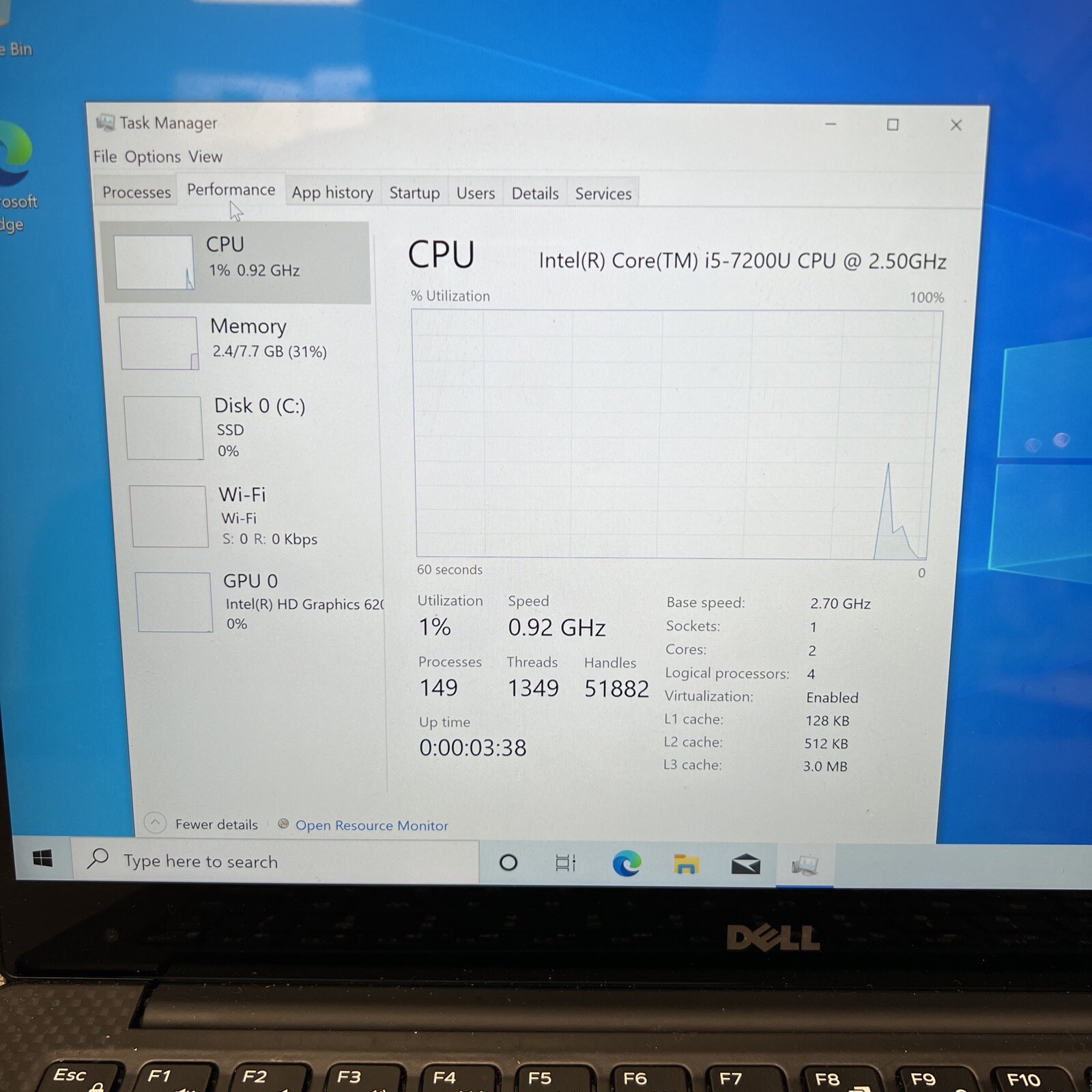 DELL XPS 13 9360 I5-7200U 2.50GHZ,256GB,8GB,WIN 10 PRO, READ DESCRIPTION!!!