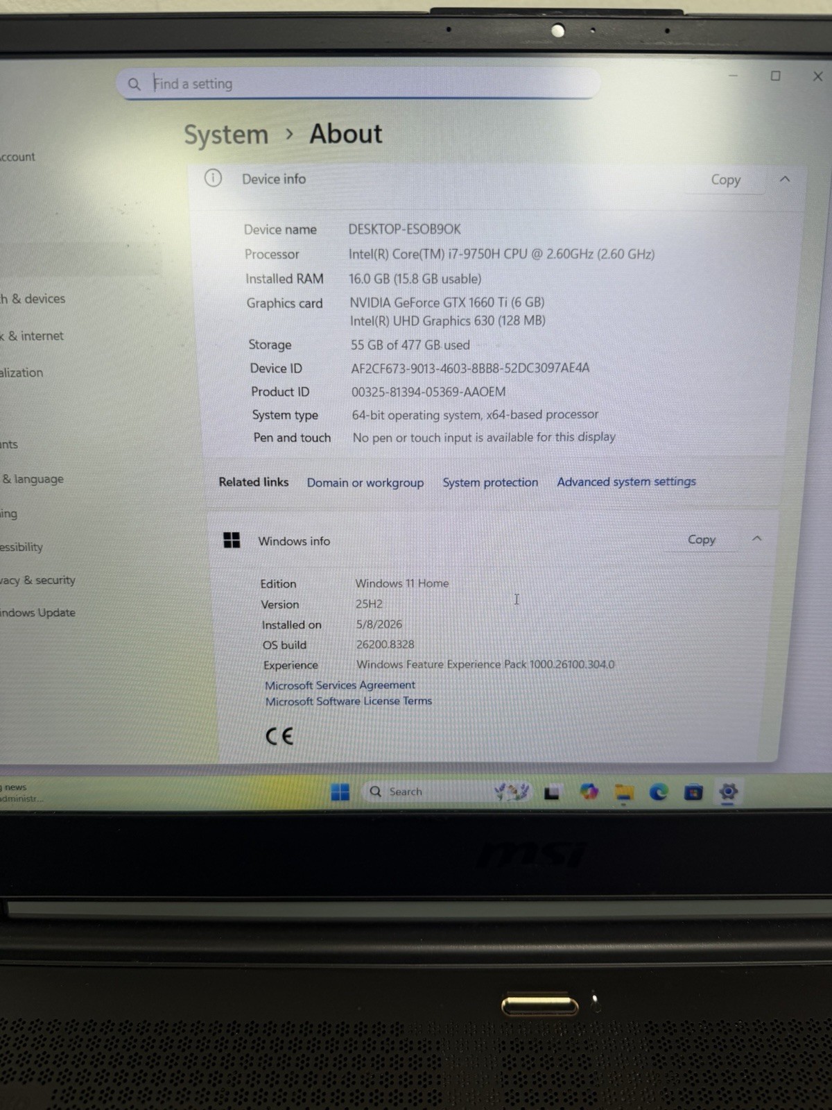 MSI MS 16Q4 15 inch Laptop i7 16GB 512GB Fully Working, Gaming Laptop
