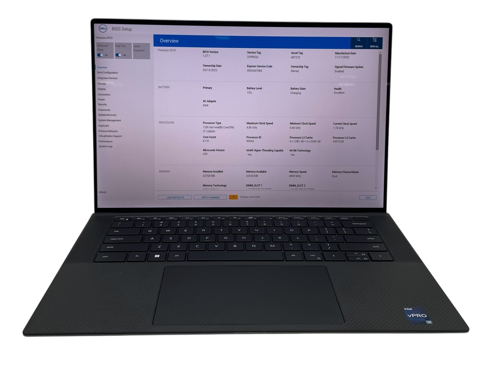 DELL PRECISION 5570 15″ i7-12800H 32GB RAM 1TB SSD–GRADE C LOW BATTERY HEALTH