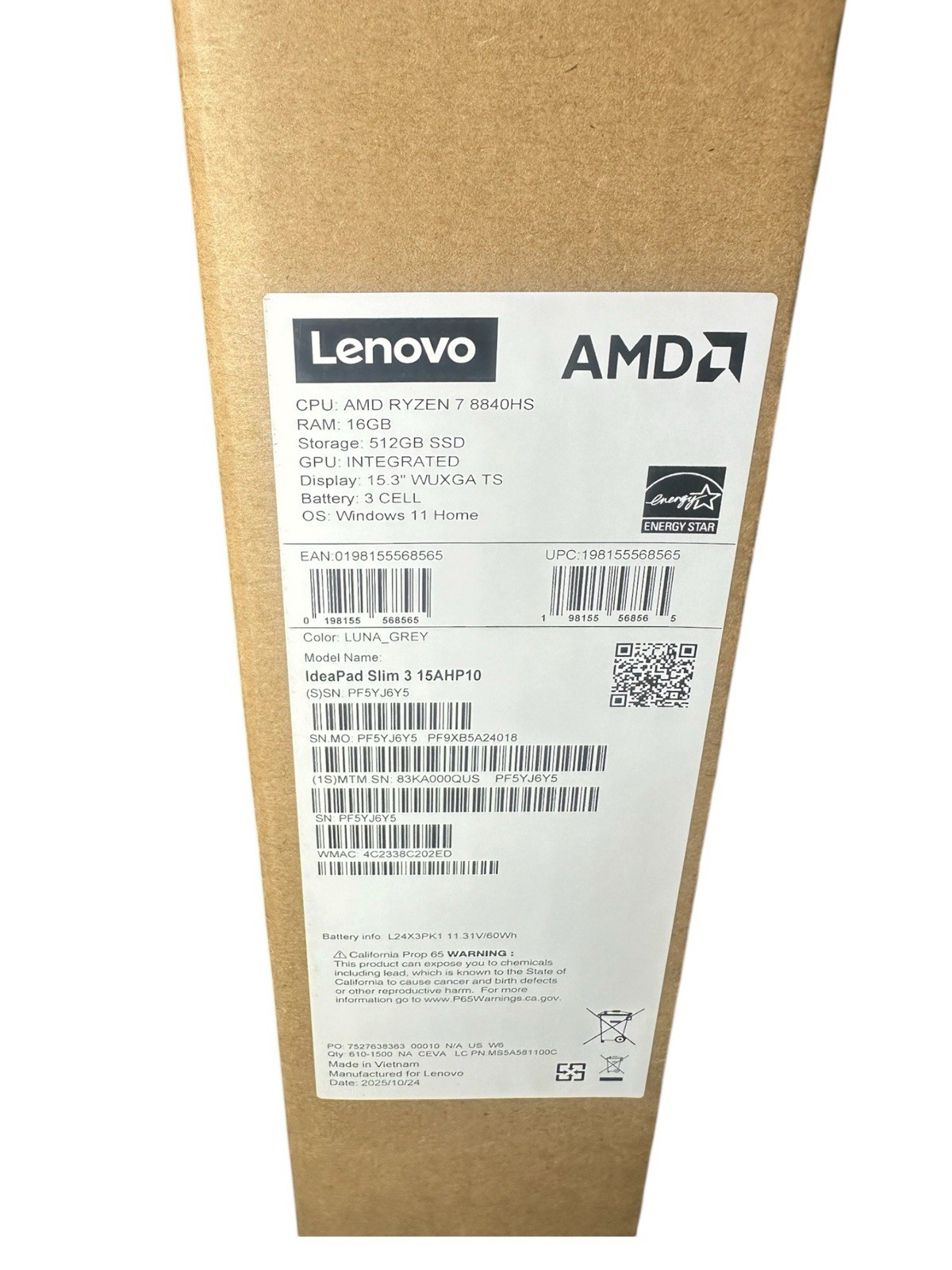 Lenovo IdeaPad Slim 3 15AHP10 15.3” Touch Ryzen 7 8840HS 16GB 512GB SSD New