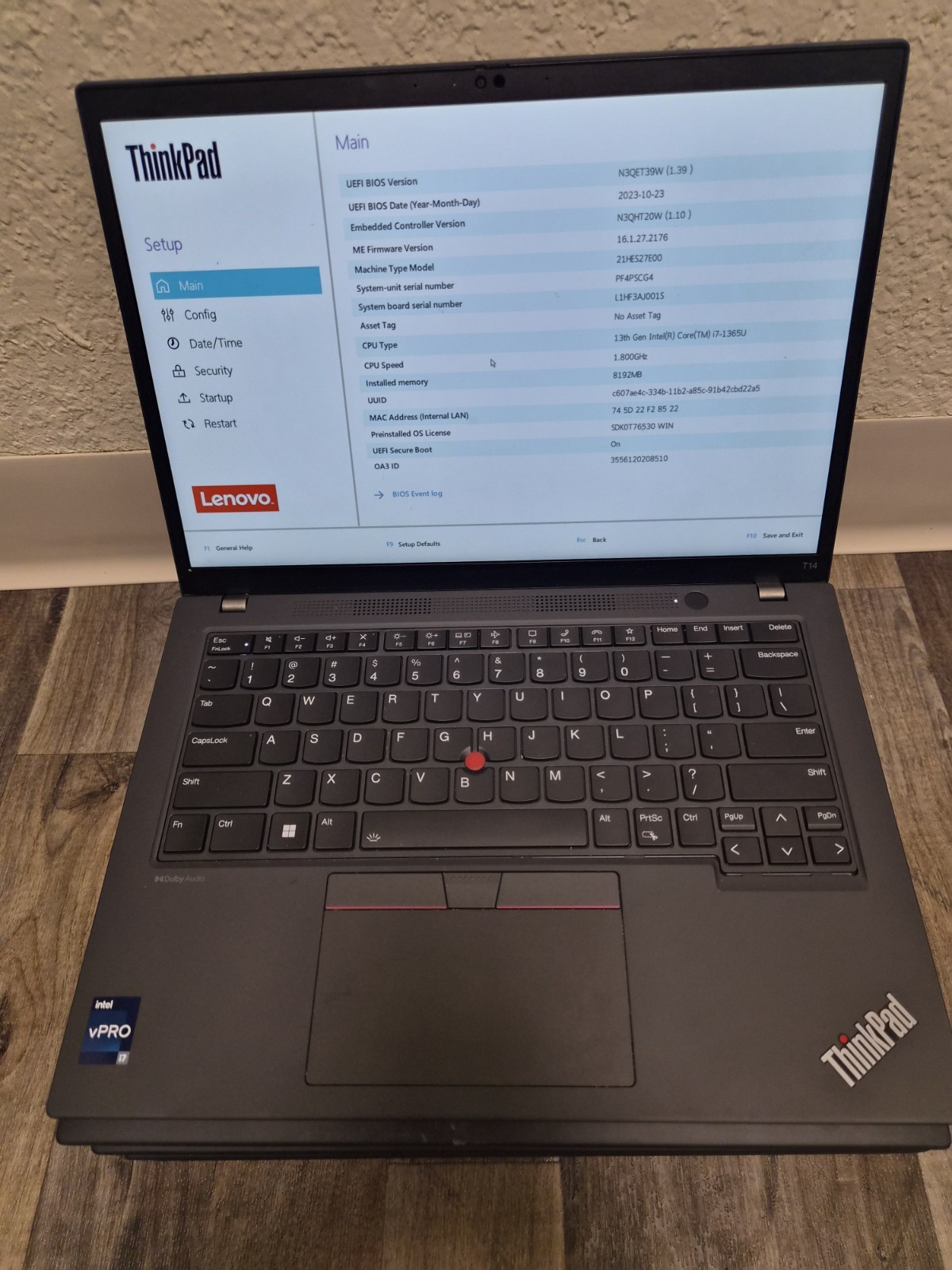 Lenovo ThinkPad T14 Gen 4 Core I7-13th Gen, NO SSD, 16GB RAM,