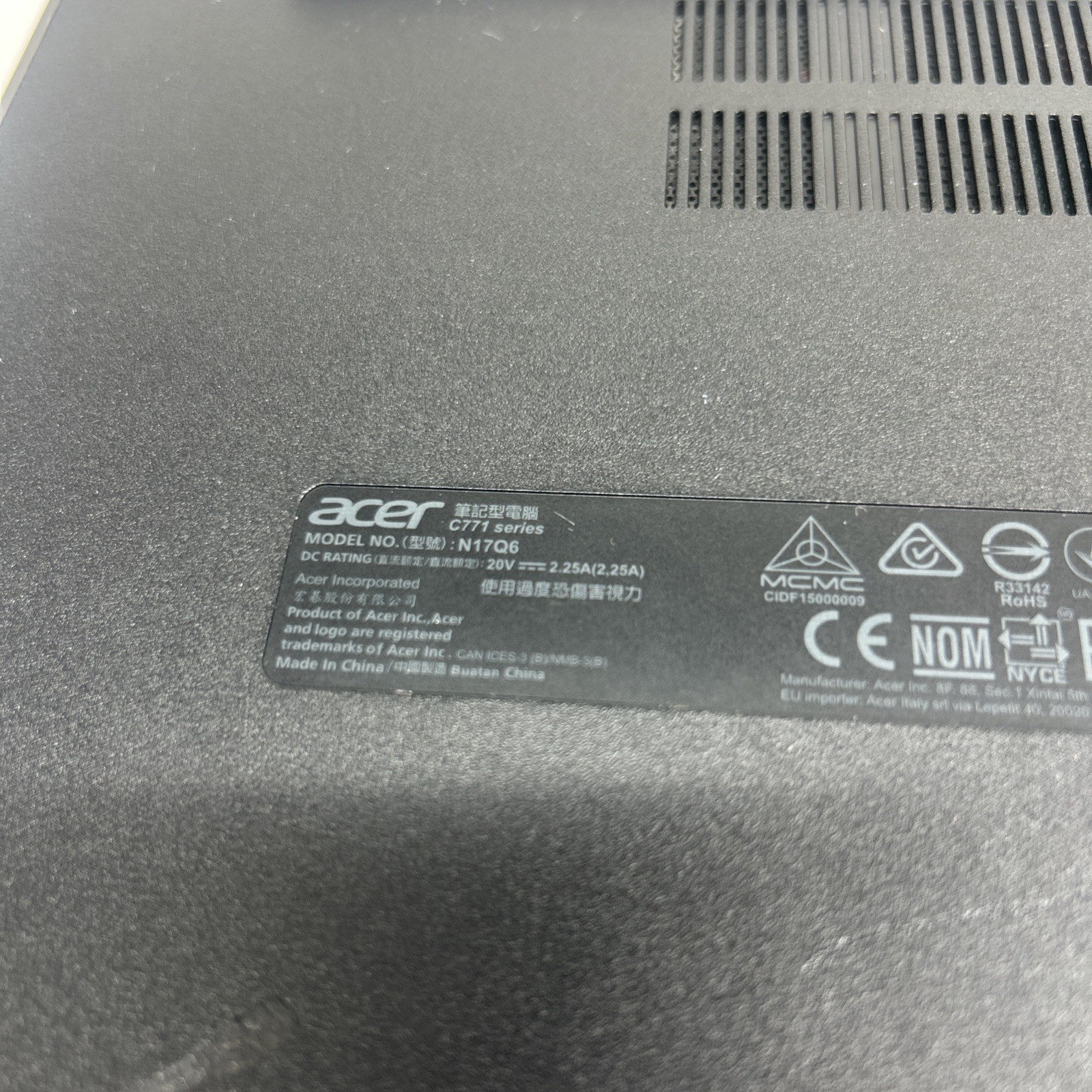Acer N17Q6 Chromebook Celeron 3855 4GB RAM 16GB SSD Read