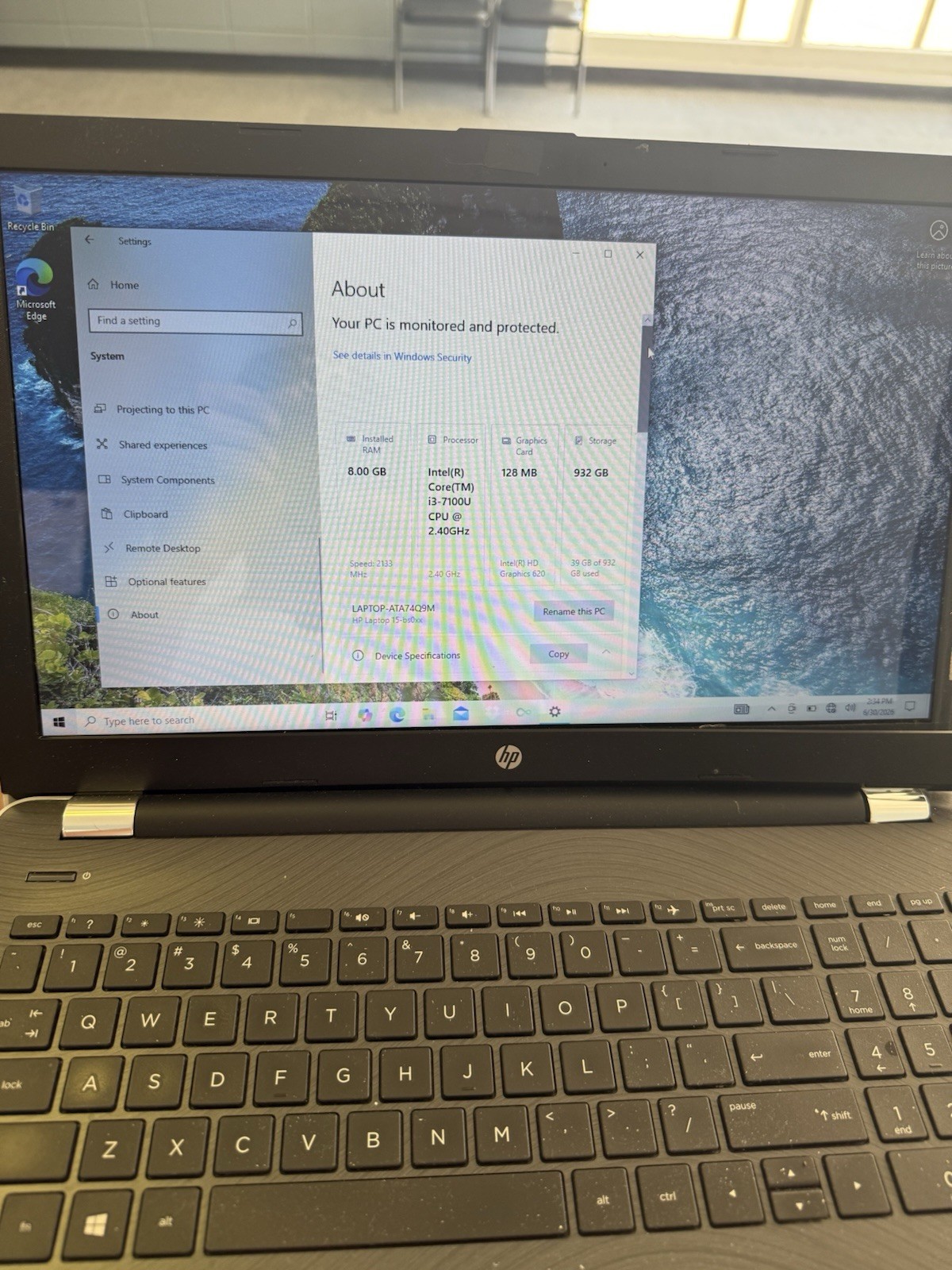 HP 15-bs060wm Core i3 Processor 8GB RAM 1 TB 2.4ghz Windows 10 Parts Or Repair