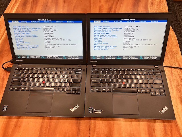 (LOT of 2) Lenovo ThinkPad X240/250 i5-4300/5300 8GB RAM Boots to BIOS NO OS/HDD