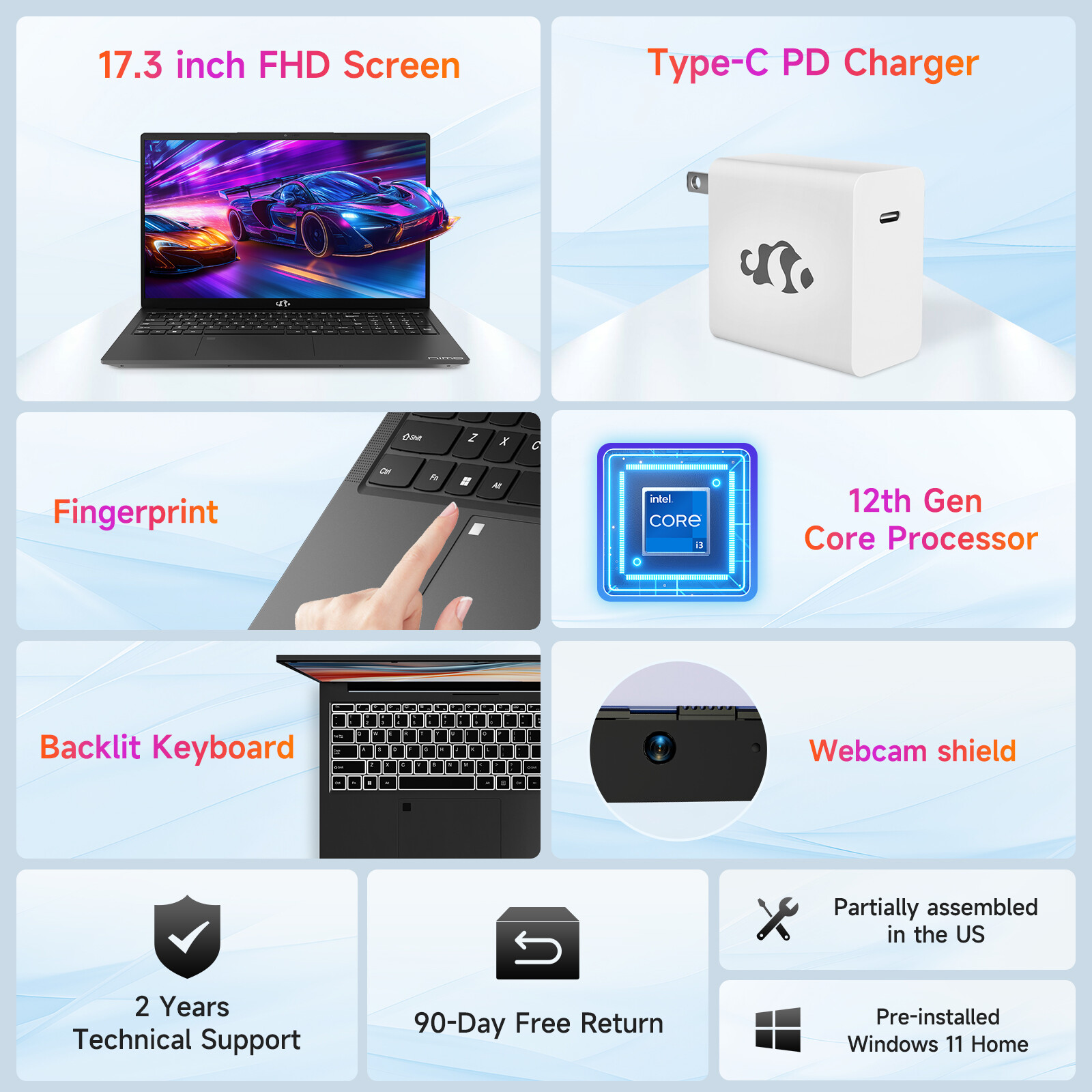 NIMO 17.3 IPS FHD Laptop 16GB RAM 1TB SSD Intel 6 Cores i3-1215U Wi-Fi 6 4.4GHz