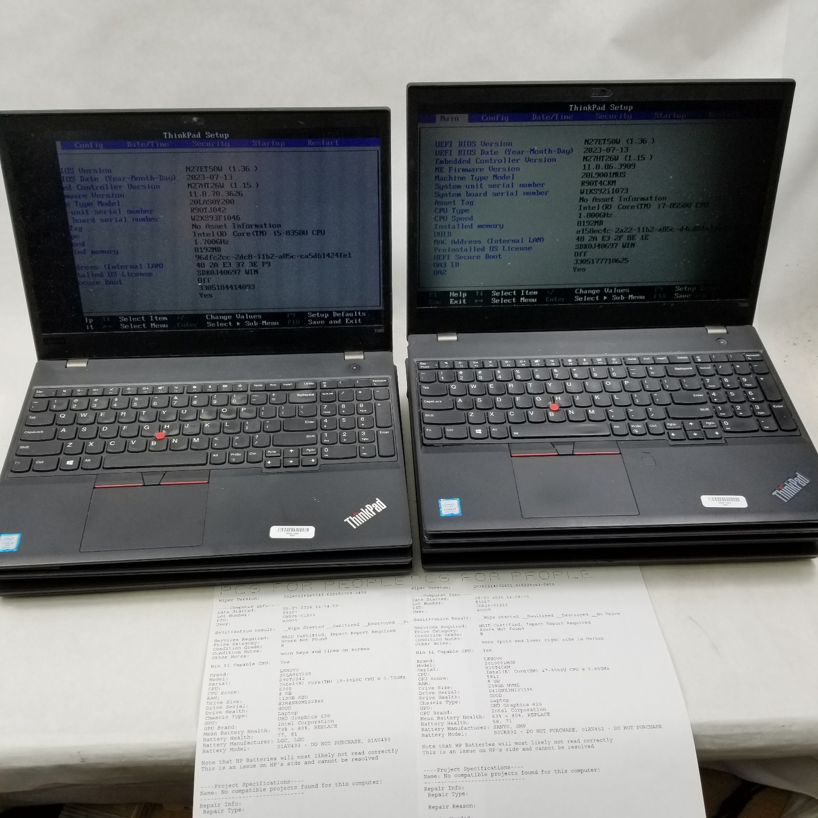 Lot of 7 Lenovo ThinkPad T580 Mixed Specs i5 / i7 for Parts or Repair *Read*