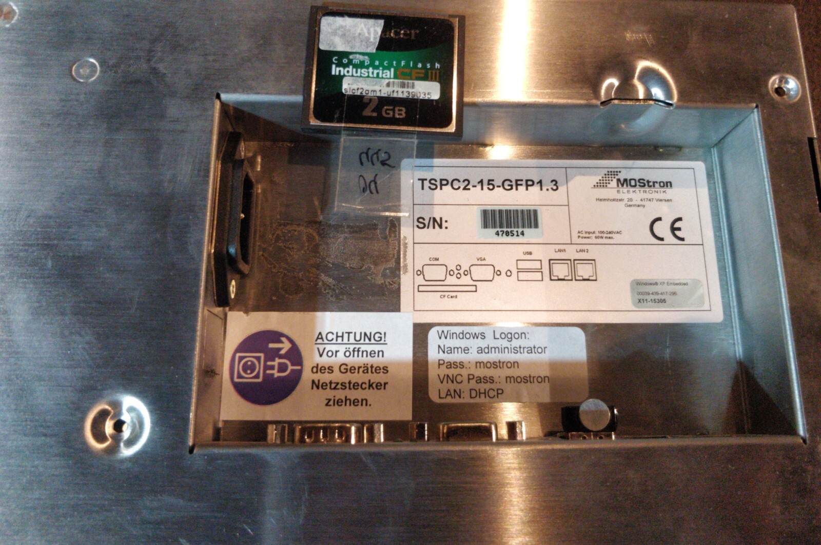 MOStrom TSPC2-15-GFP1.3 Panel-PC / Glasbildschirm 15 Zoll / All-in-One PC