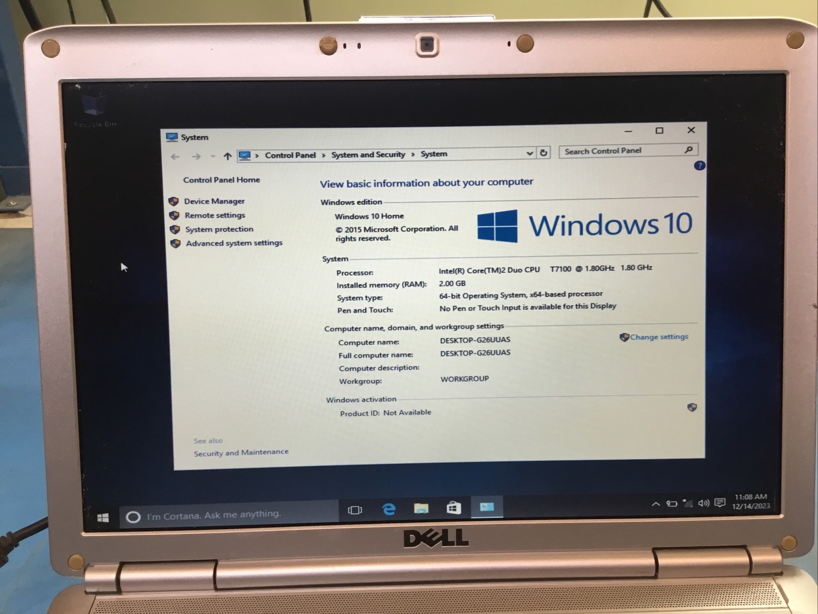 DELL INSPIRON 1420 14″ INTEL CORE DUO CPU 1.80 GHz 2GB 250GB Win 10 – C3
