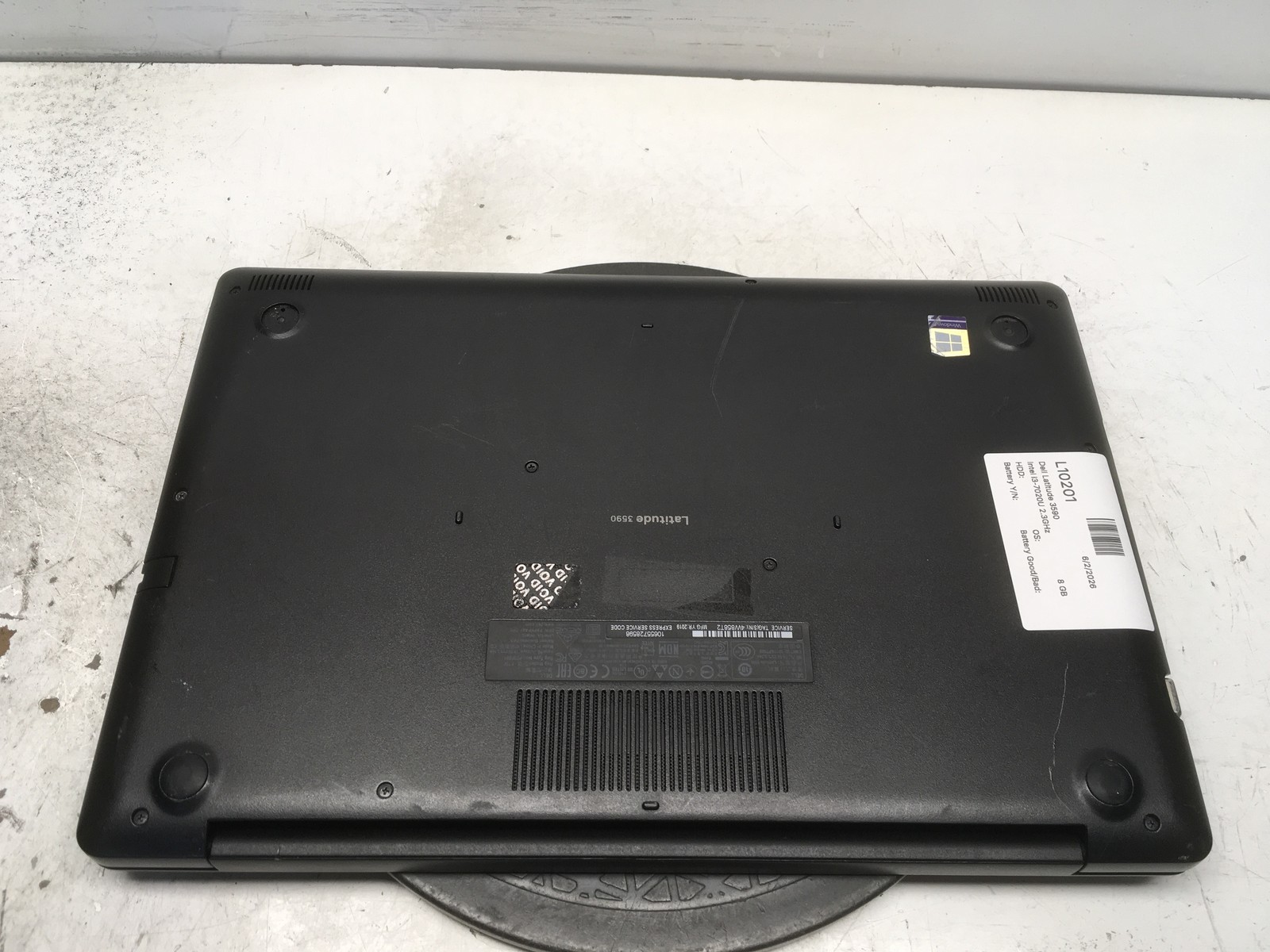 Dell Latitude 3590 Intel i3-7020U 2.3GHz 8 GB NO HDD No Batt